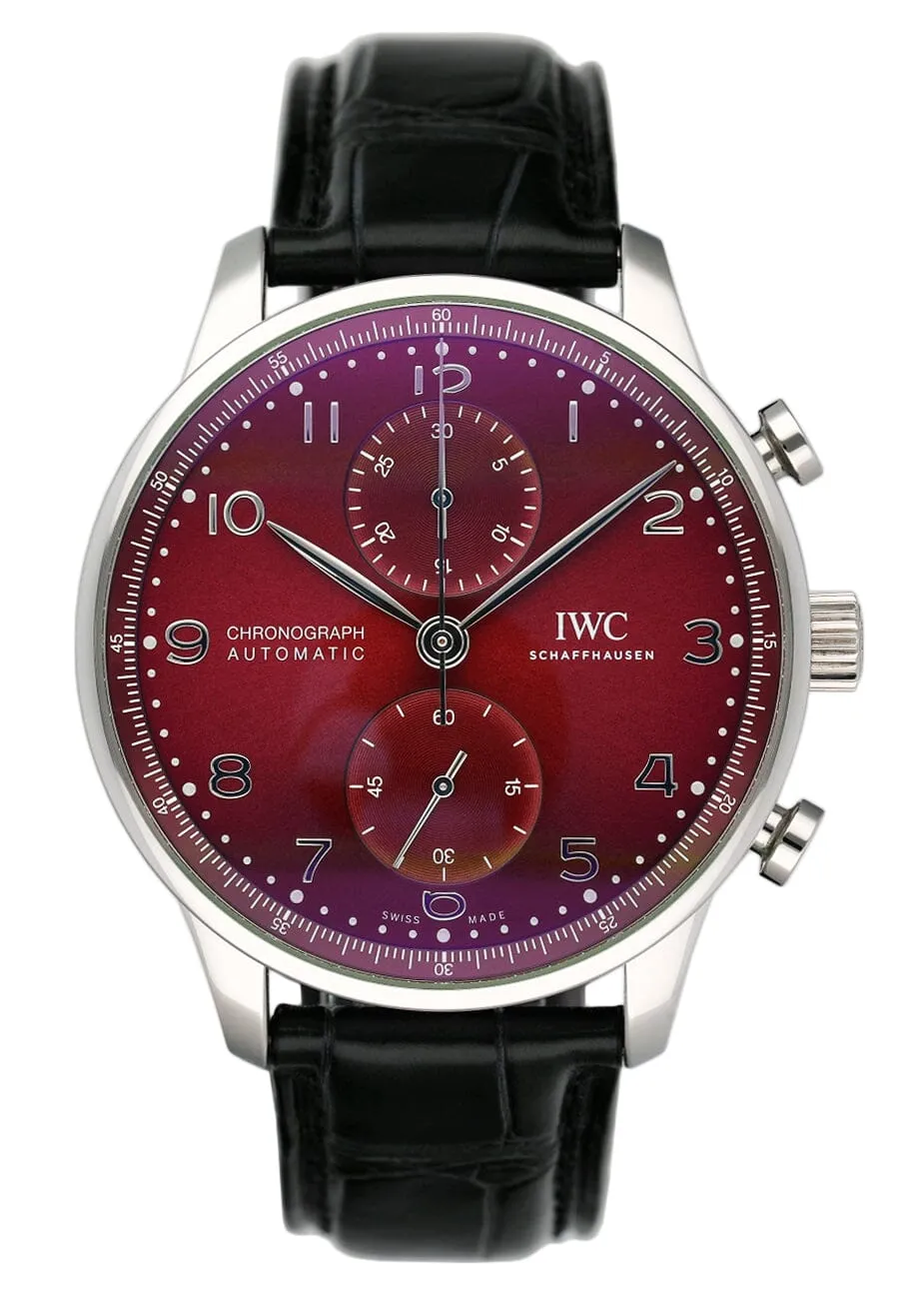 IWC Portuguese Chronograph IW371616 Red Dial Mens Watch Box Papers