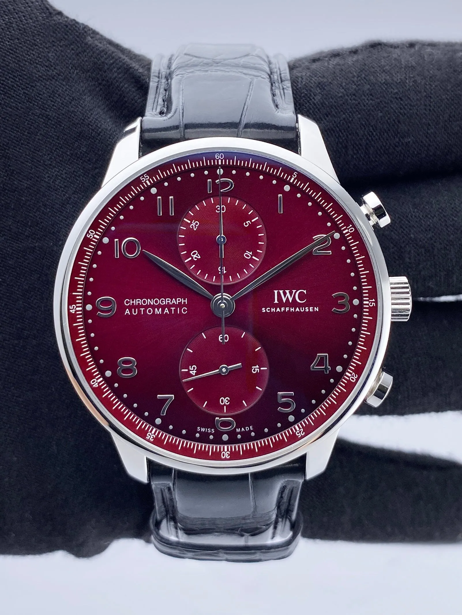 IWC Portuguese Chronograph IW371616 Red Dial Mens Watch Box Papers