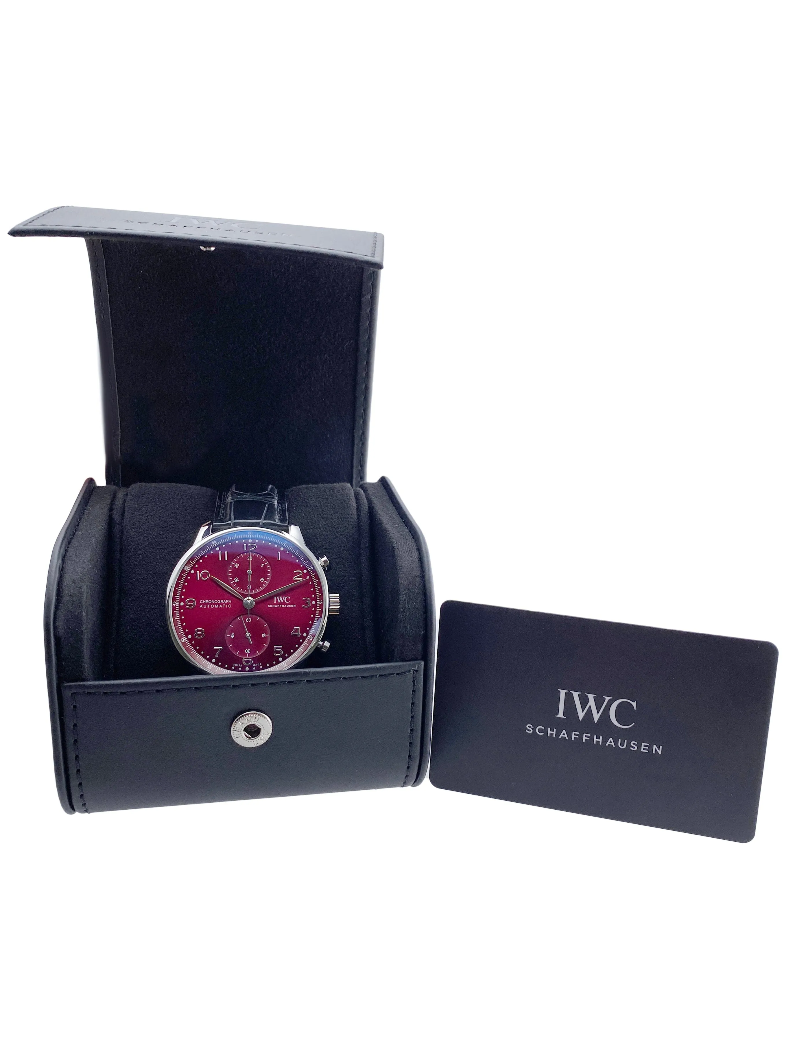 IWC Portuguese Chronograph IW371616 Red Dial Mens Watch Box Papers