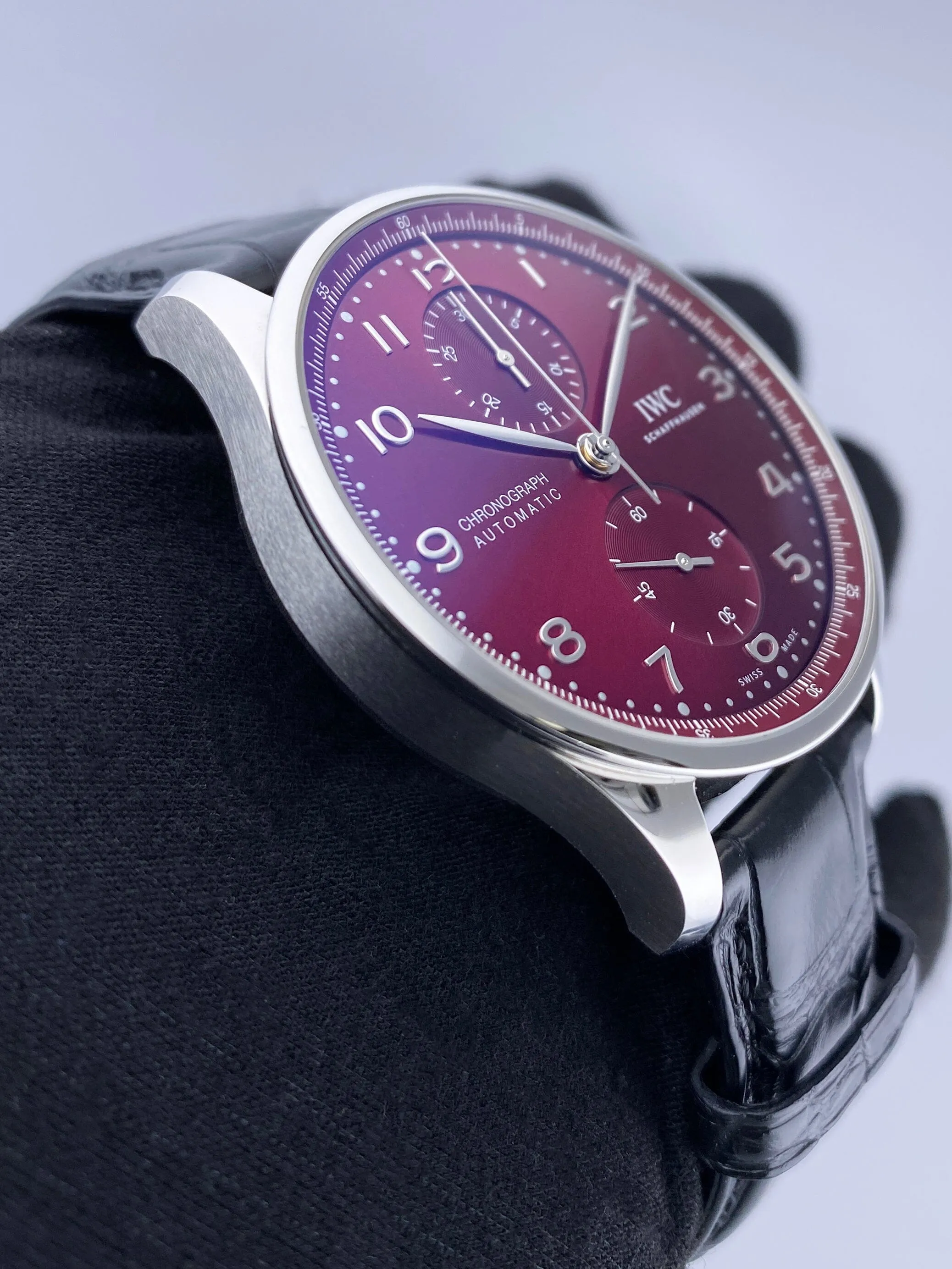 IWC Portuguese Chronograph IW371616 Red Dial Mens Watch Box Papers