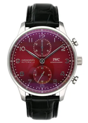 IWC Portuguese Chronograph IW371616 Red Dial Mens Watch Box Papers