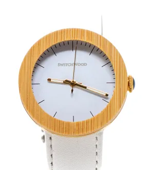 Jasmine - Bamboo Wood & White Leather Women's Watch