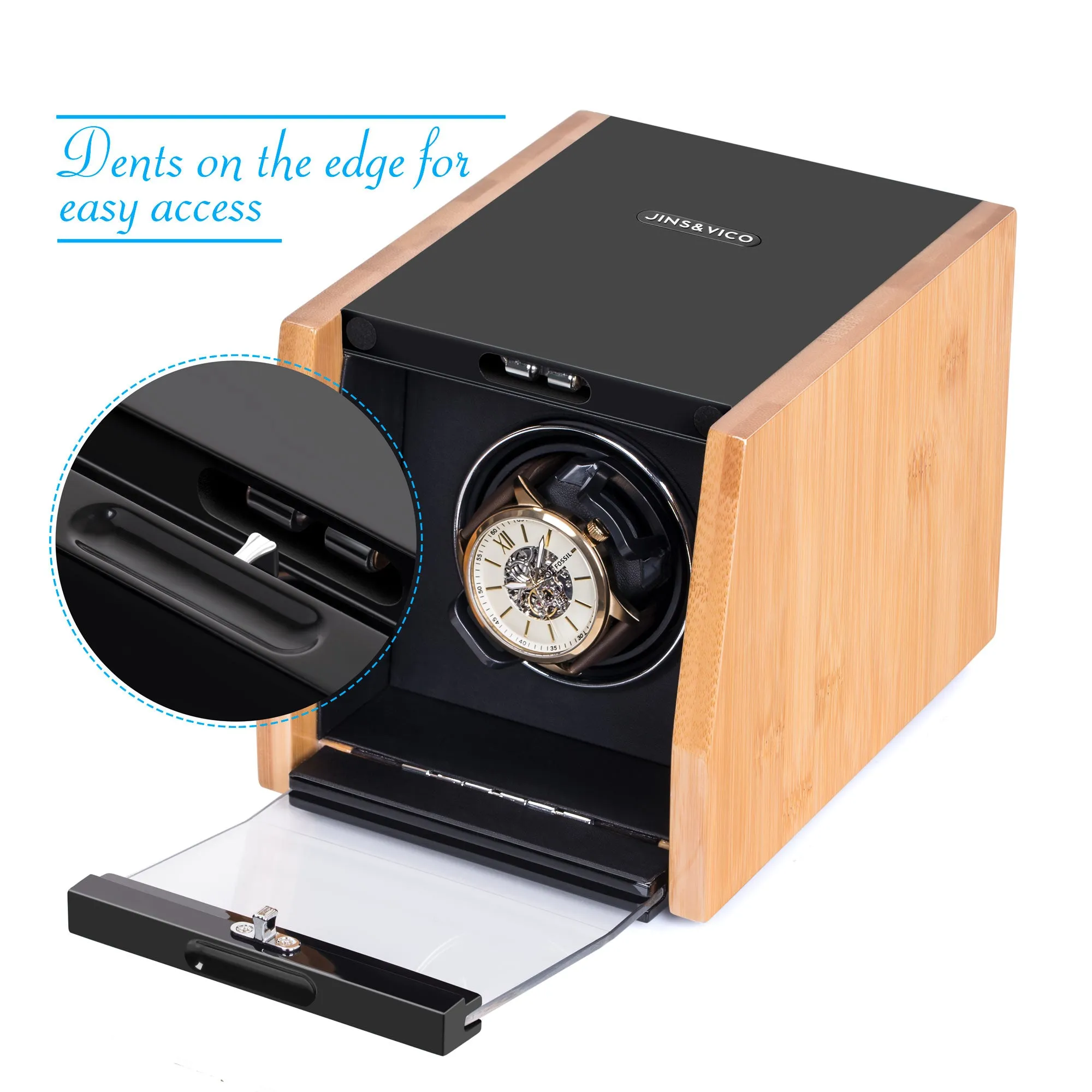 JINS&VICO Single Automatic Watch Winder in Bamboo with Built-in LED