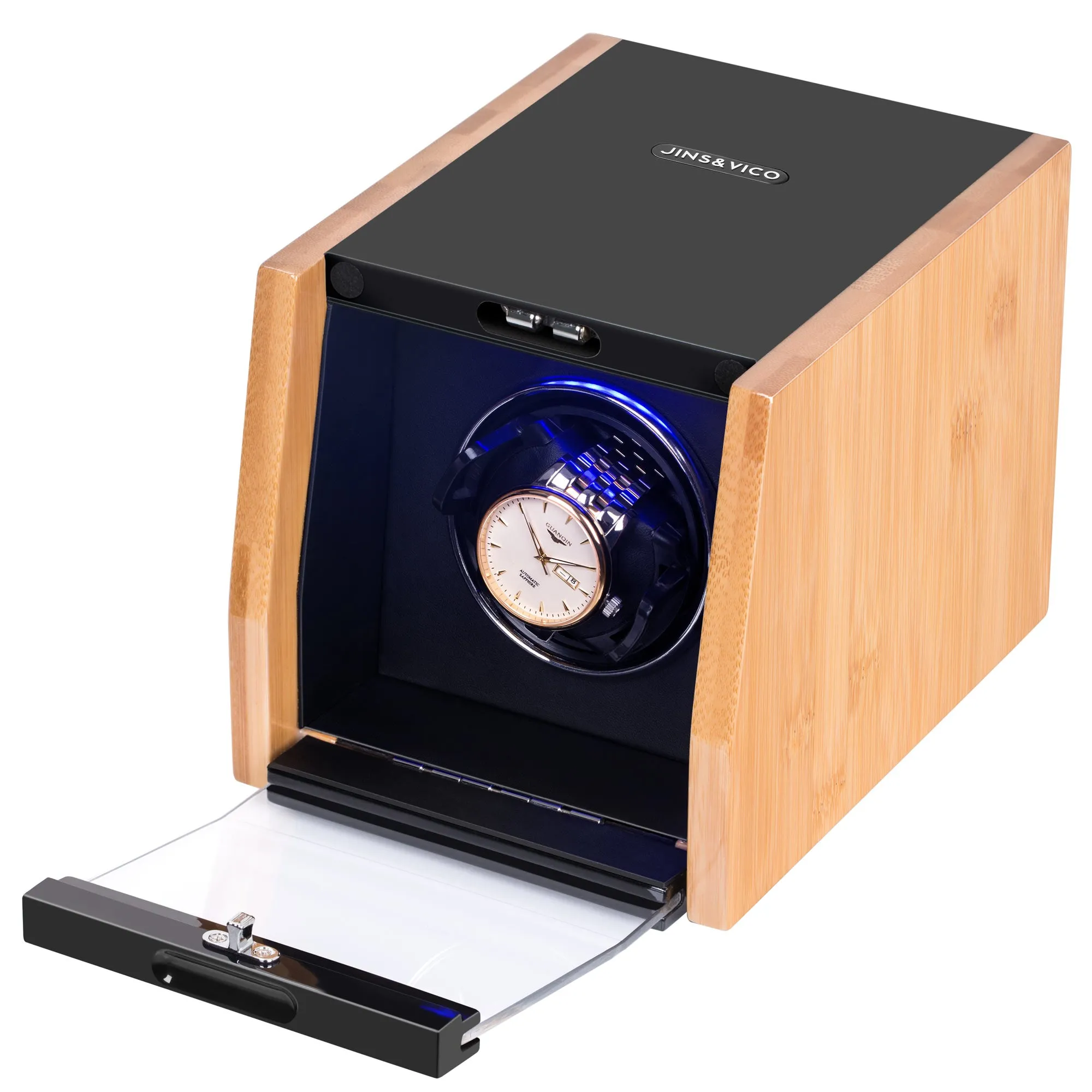 JINS&VICO Single Automatic Watch Winder in Bamboo with Built-in LED
