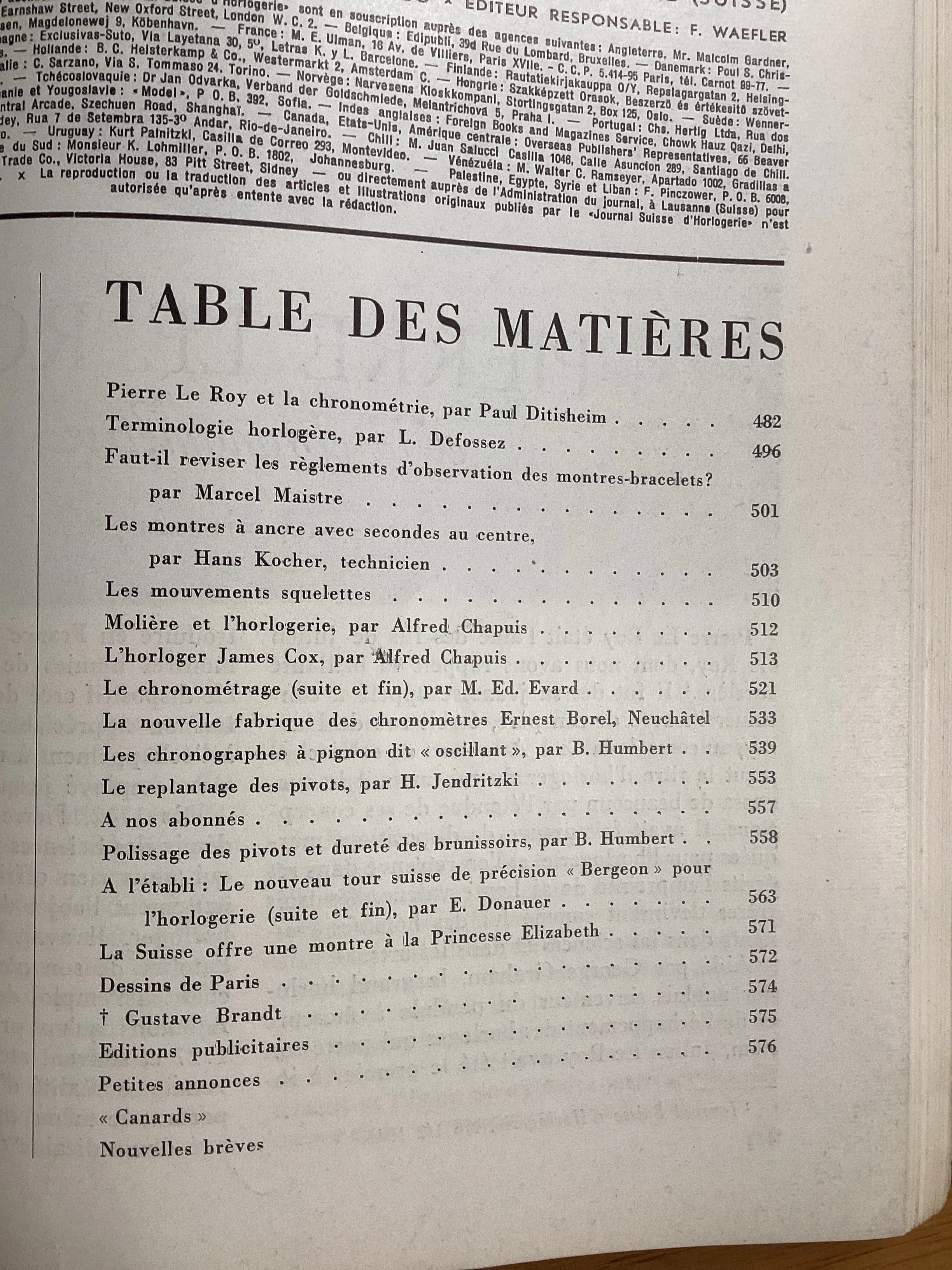 Journal Suisse d'Horlogerie et de Bijouterie Nov.-Déc. 1947