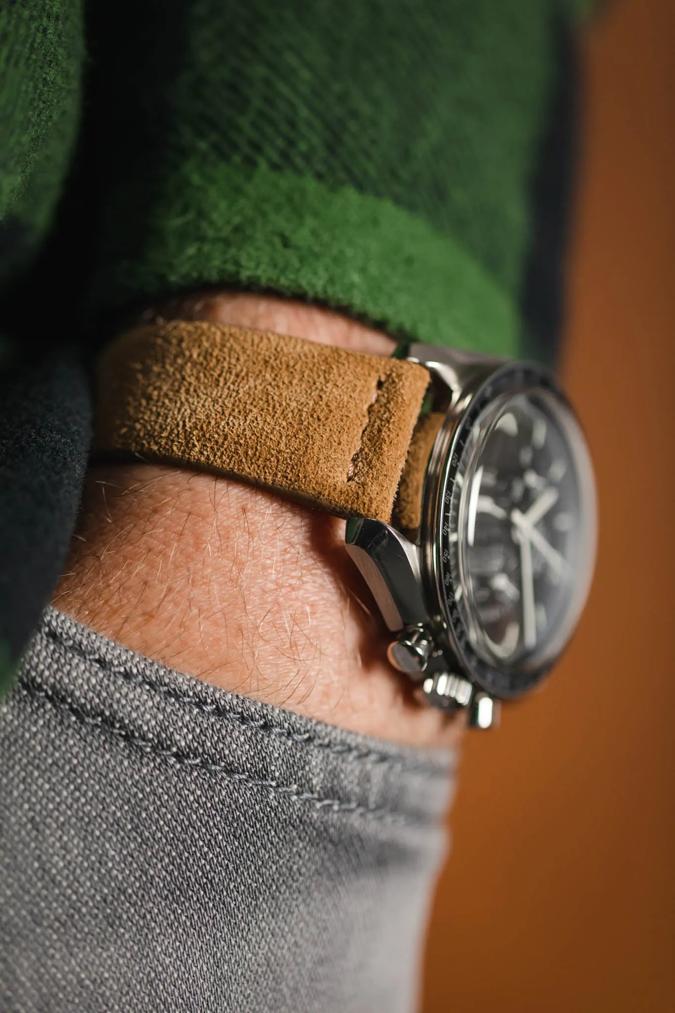 JPM Italian Suede Leather Watch Strap in BEIGE