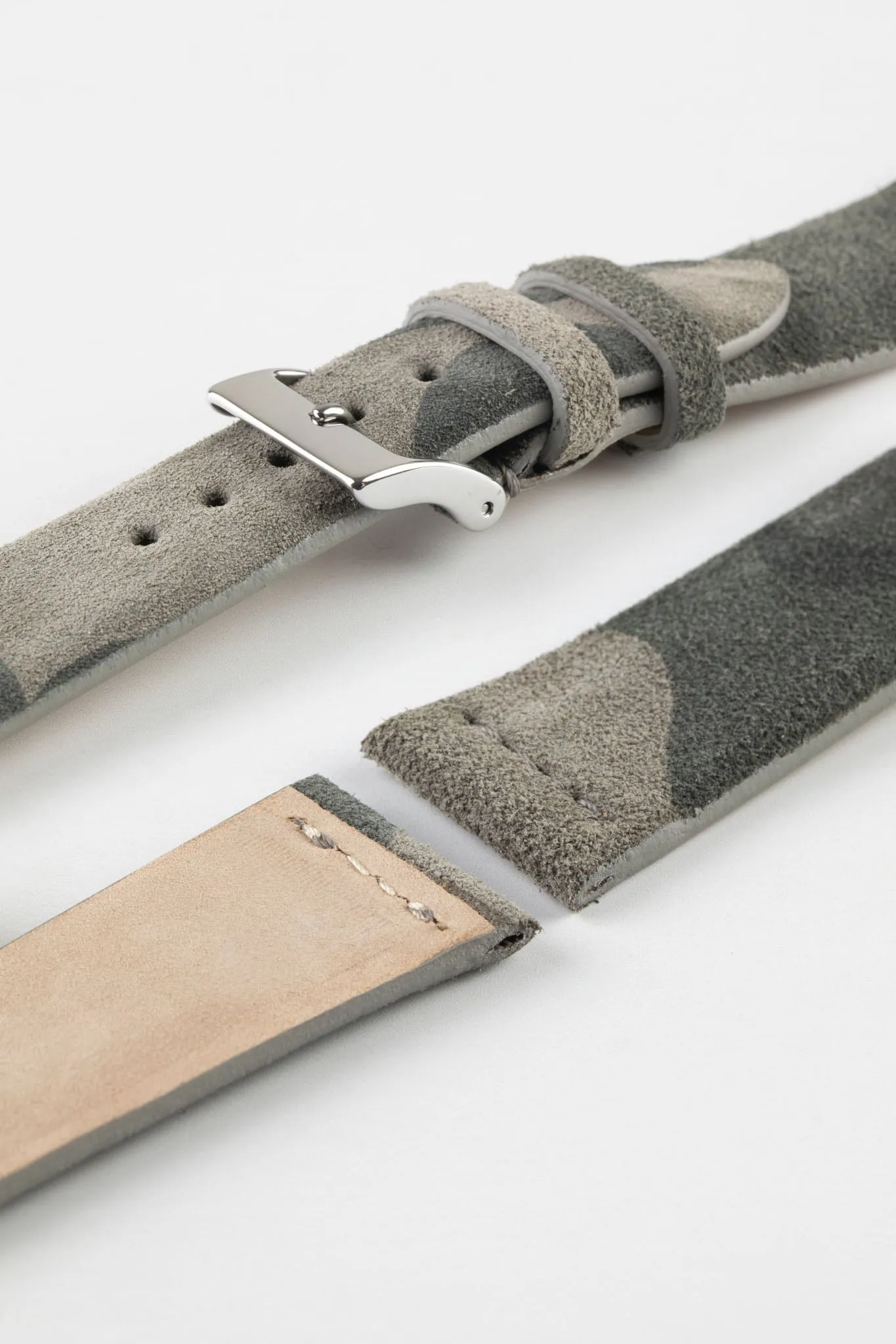 JPM Italian Suede Leather Watch Strap in TAUPE CAMOUFLAGE