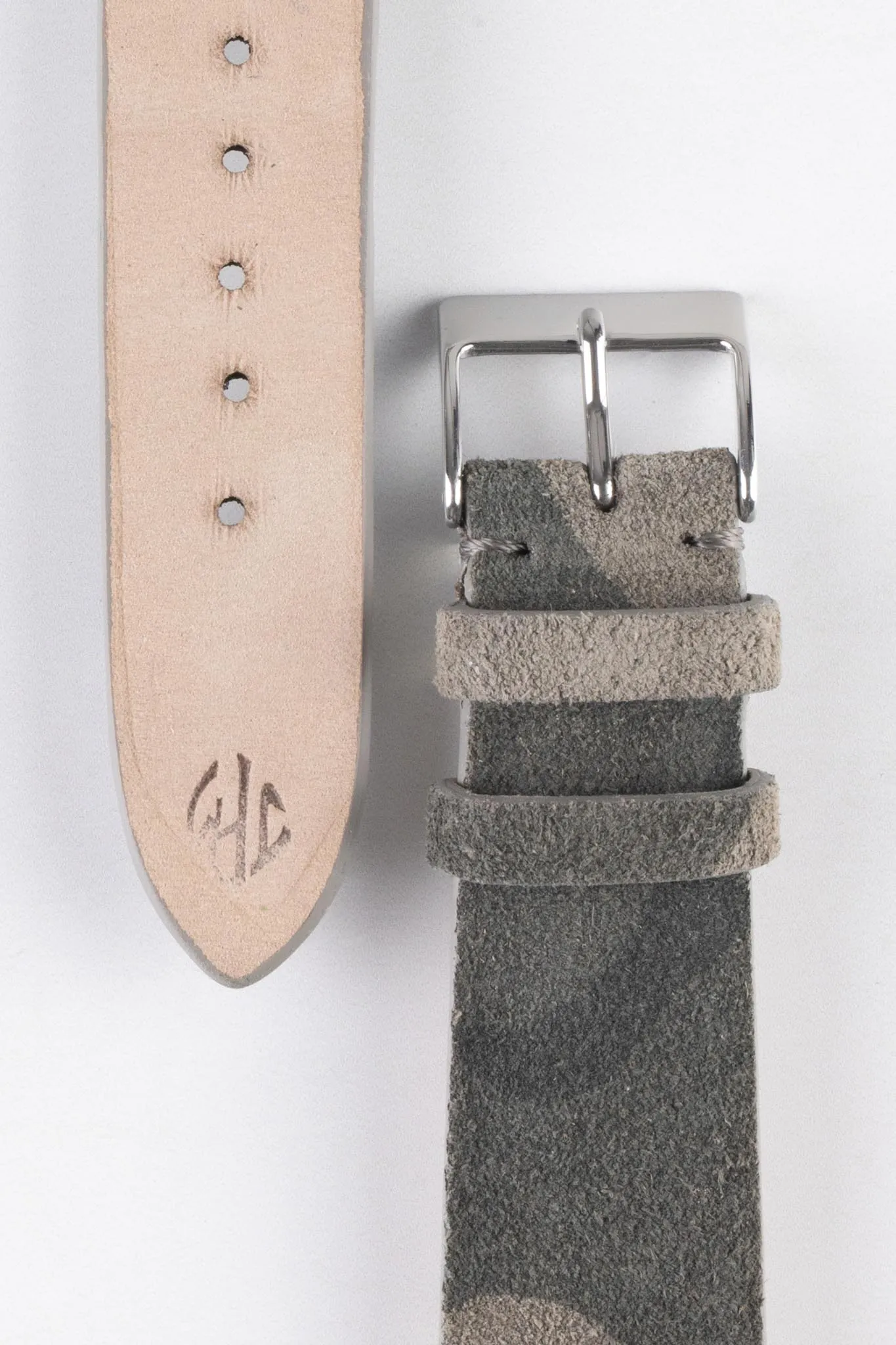 JPM Italian Suede Leather Watch Strap in TAUPE CAMOUFLAGE