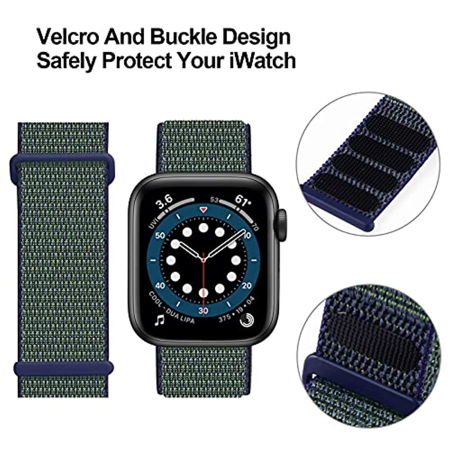 JuQBanke Sport Loop Band Compatible with Apple Watch Band 38mm 40mm 41mm 42mm 44mm 45mm iWatch Series 7 6 5 SE 4 3 2 1 Strap Nylon Weave Women Men Stretchy Elastic Braided Replace Wristband Breathable