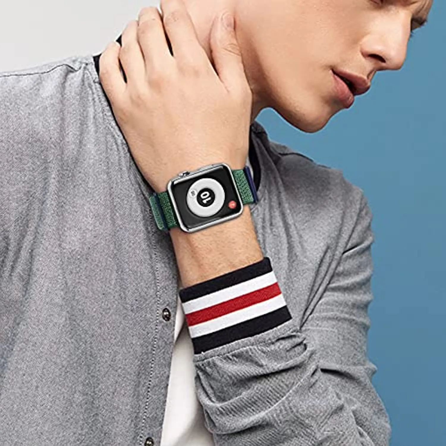 JuQBanke Sport Loop Band Compatible with Apple Watch Band 38mm 40mm 41mm 42mm 44mm 45mm iWatch Series 7 6 5 SE 4 3 2 1 Strap Nylon Weave Women Men Stretchy Elastic Braided Replace Wristband Breathable
