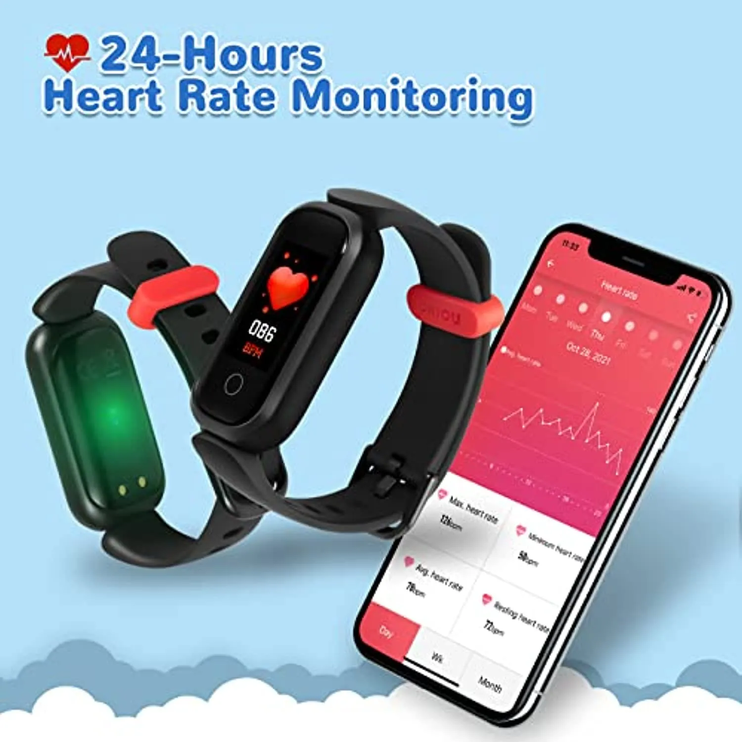 Kids Fitness Tracker, ONIOU IP68 Waterproof Activity Tracker for Kids with Heart Rate Monitor, Sleep Tracker, Alarm Clock, Pedometer Watch Kids Fitness Watch for Boys Girls Ages 5-12