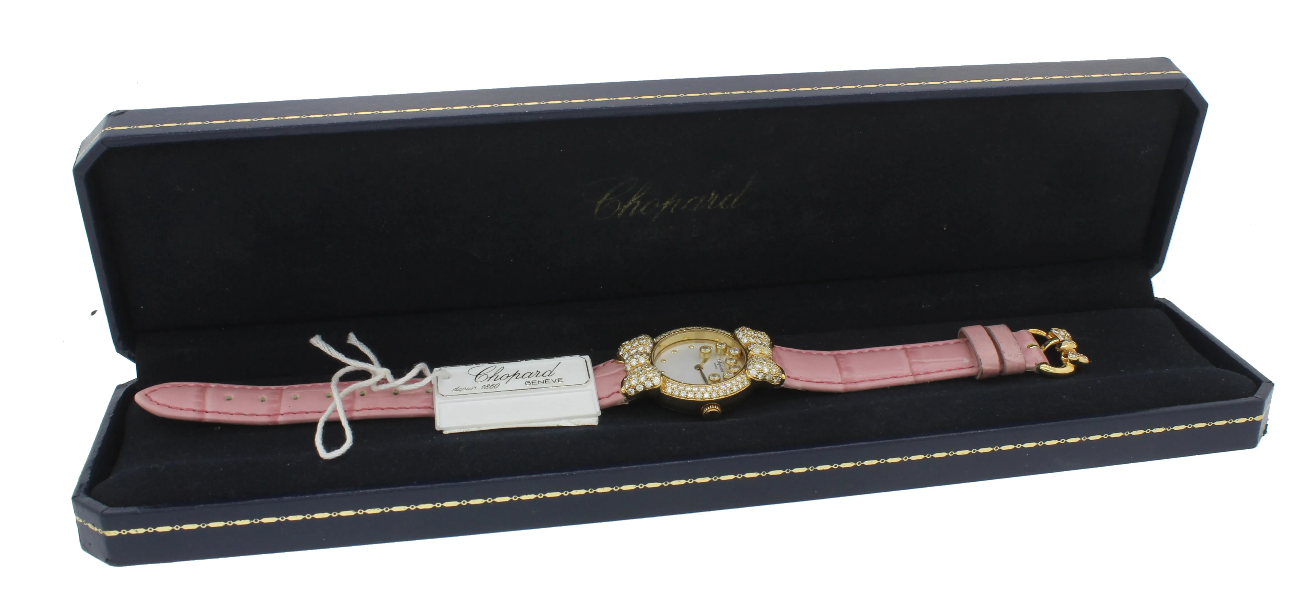 Ladies Chopard Happy 7 Floating Diamond 20/6556 18k Gold Bow Pink Watch B&P J8