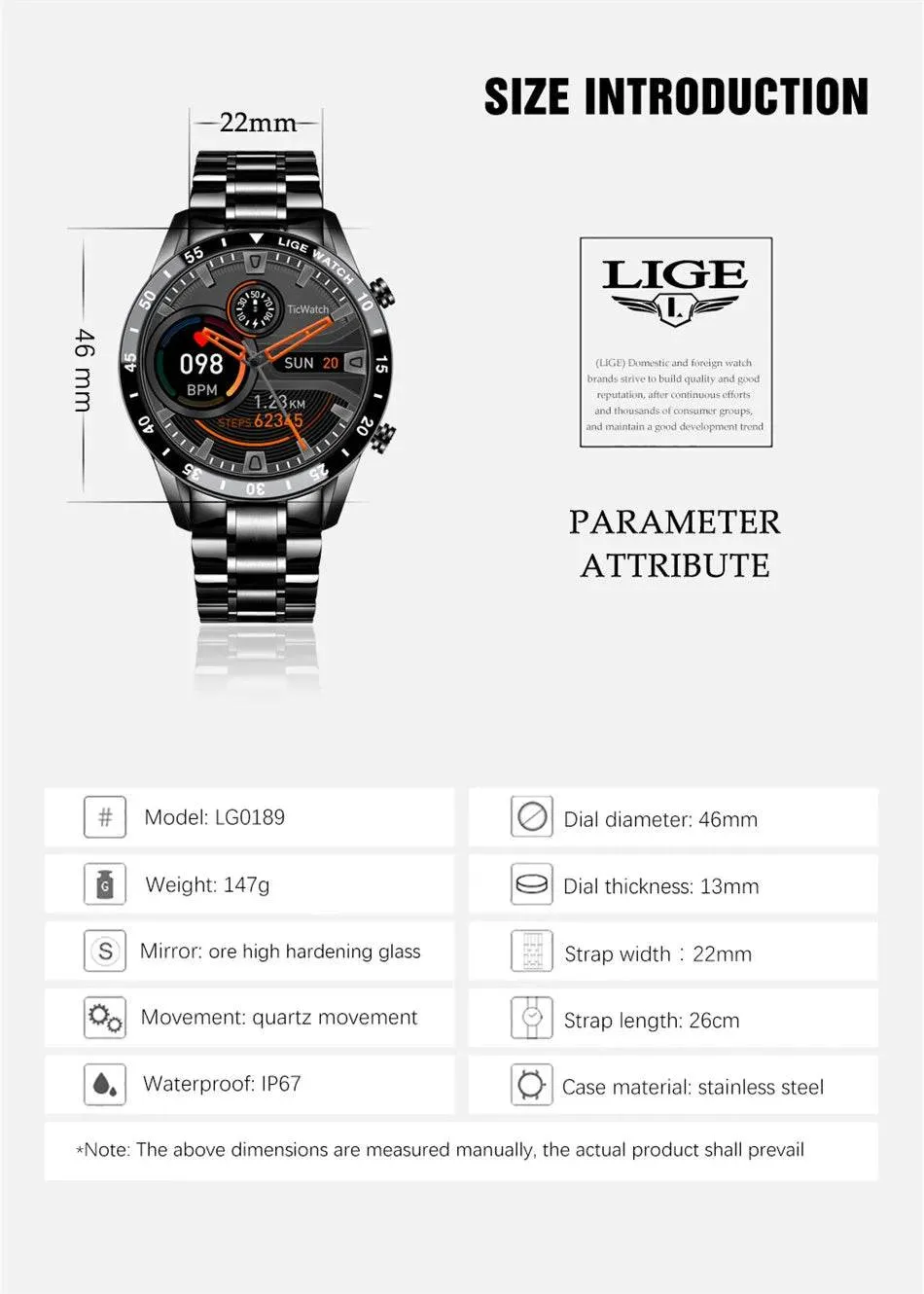 LIGE New Smart Watch Men Bluetooth Call Watch IP67 Waterproof Sports Fitness Bracelet For Android IOS Clock Men Smartwatch Box