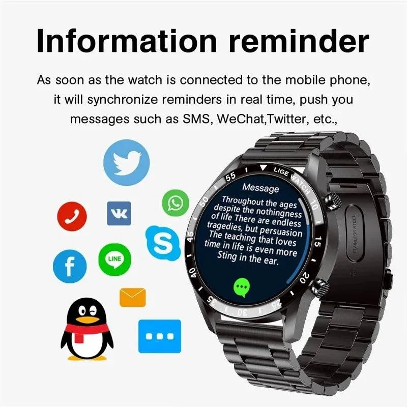 LIGE New Smart Watch Men Bluetooth Call Watch IP67 Waterproof Sports Fitness Bracelet For Android IOS Clock Men Smartwatch Box