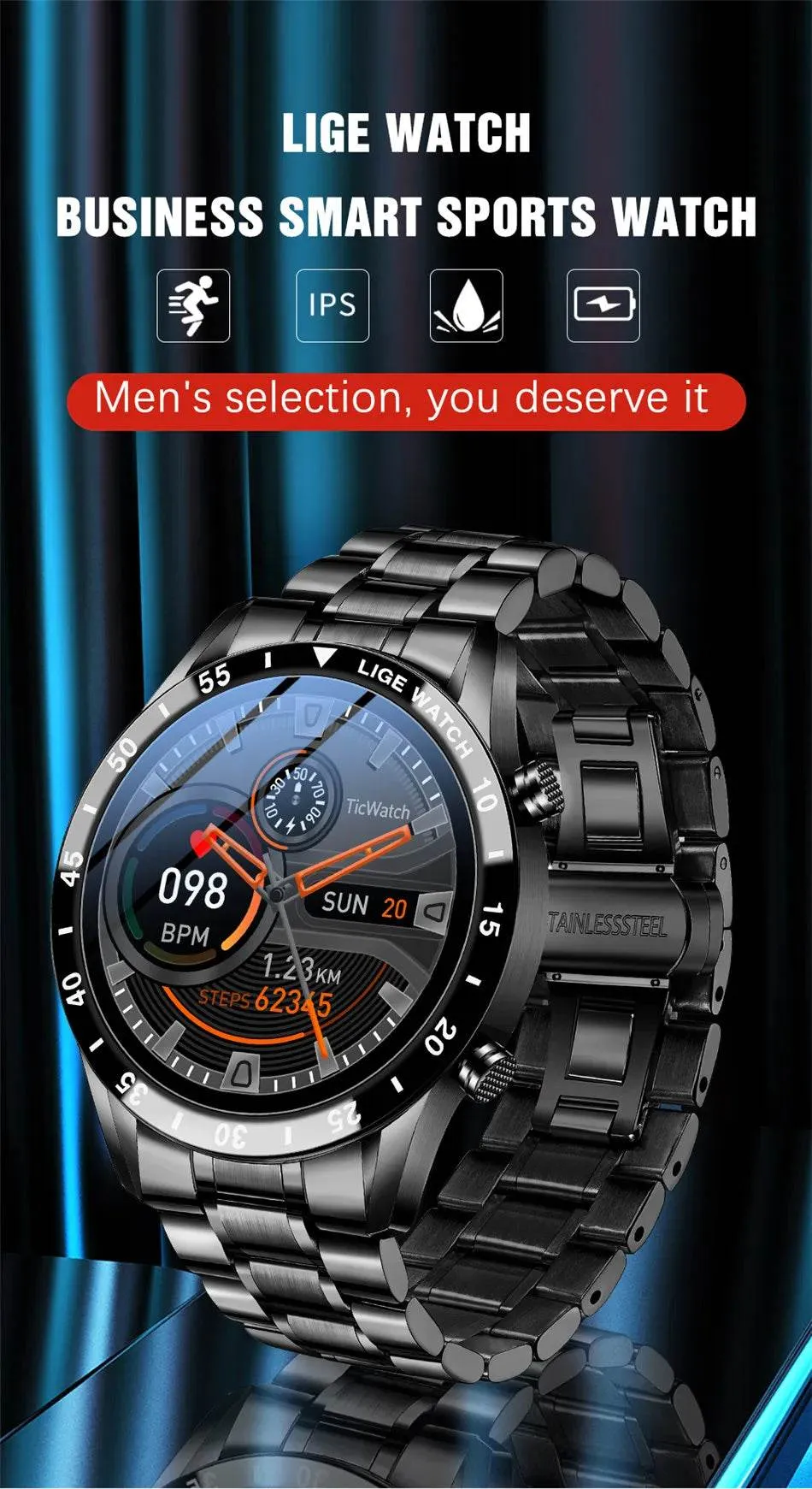 LIGE New Smart Watch Men Bluetooth Call Watch IP67 Waterproof Sports Fitness Bracelet For Android IOS Clock Men Smartwatch Box