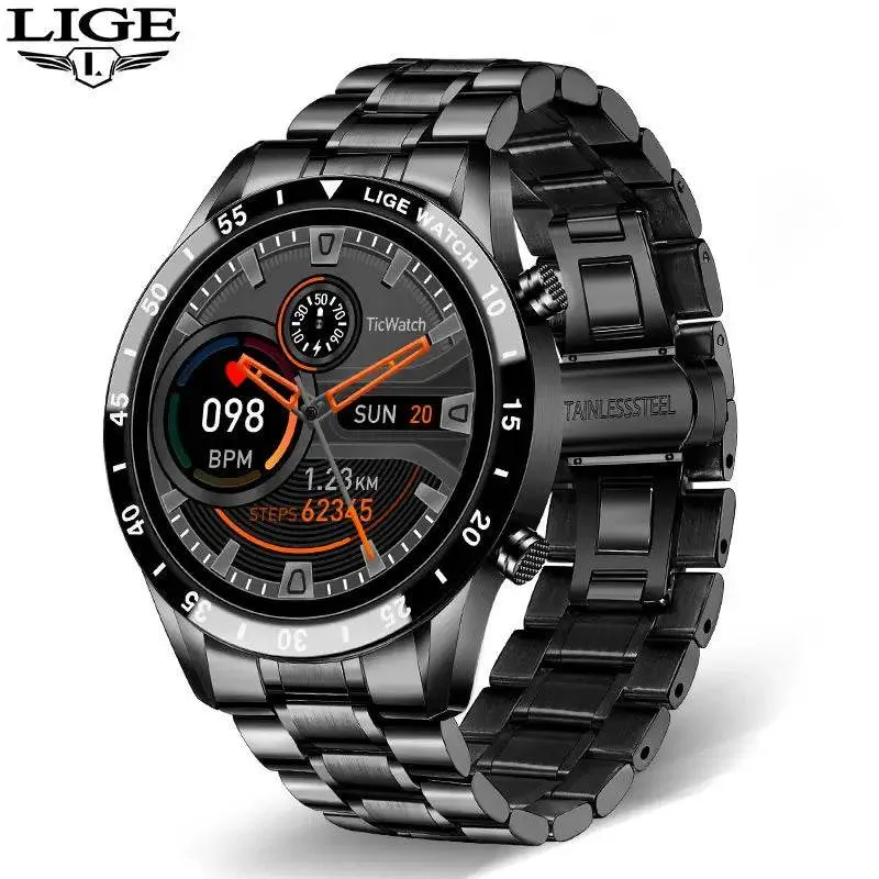 LIGE New Smart Watch Men Bluetooth Call Watch IP67 Waterproof Sports Fitness Bracelet For Android IOS Clock Men Smartwatch Box