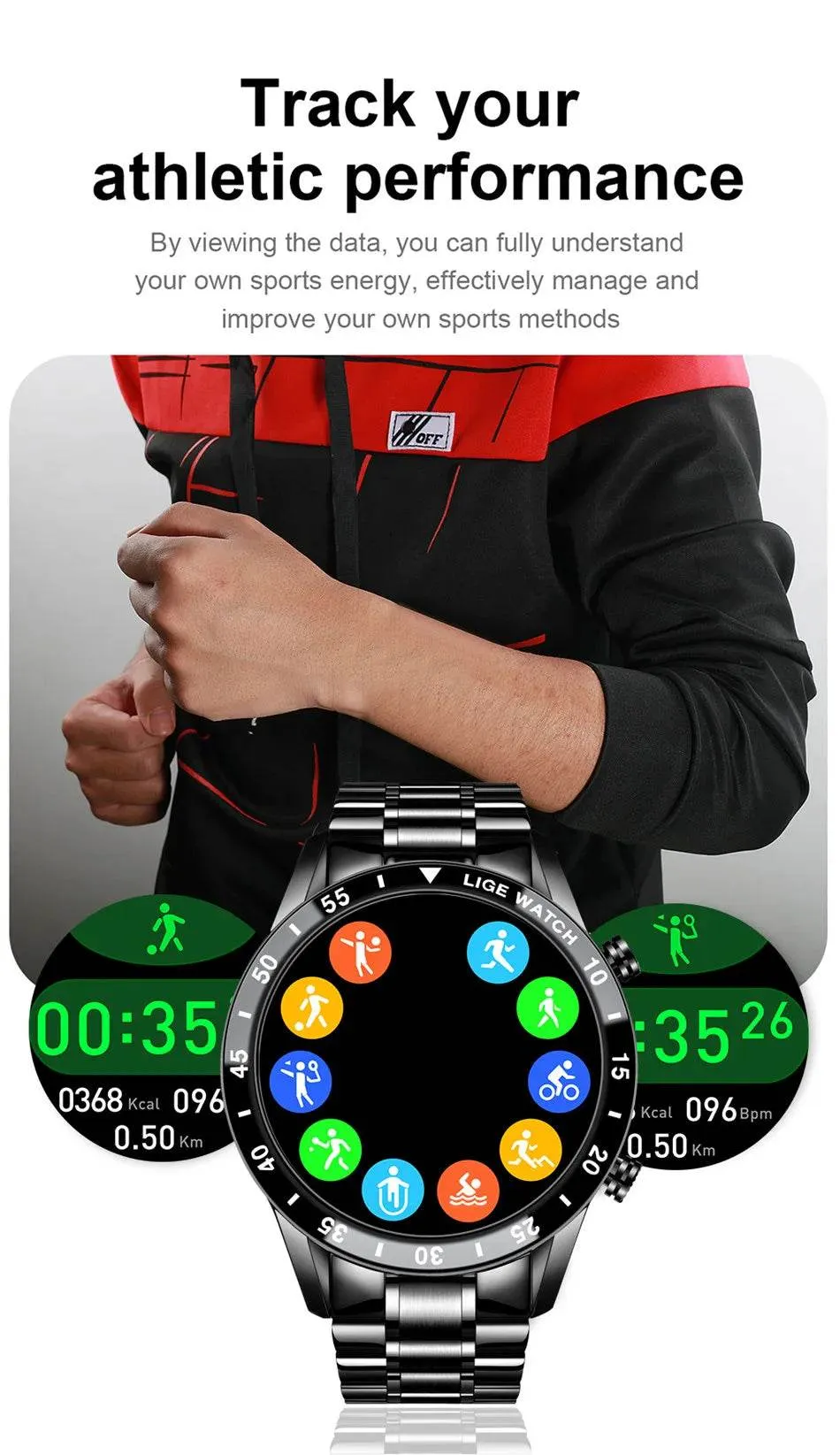 LIGE New Smart Watch Men Bluetooth Call Watch IP67 Waterproof Sports Fitness Bracelet For Android IOS Clock Men Smartwatch Box