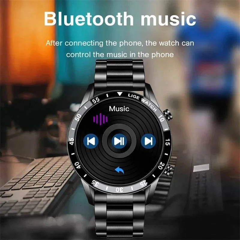 LIGE New Smart Watch Men Bluetooth Call Watch IP67 Waterproof Sports Fitness Bracelet For Android IOS Clock Men Smartwatch Box