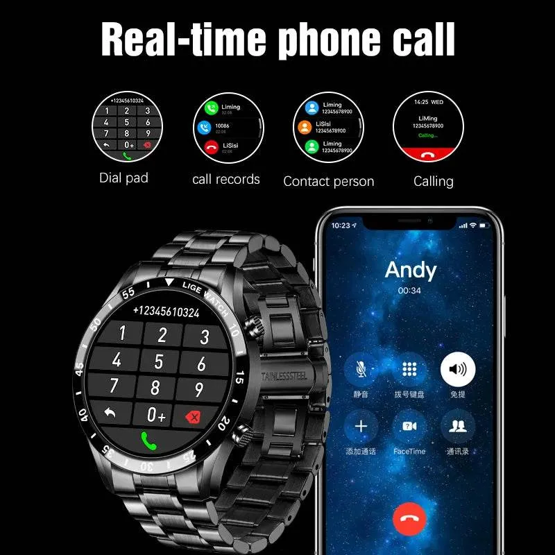 LIGE New Smart Watch Men Bluetooth Call Watch IP67 Waterproof Sports Fitness Bracelet For Android IOS Clock Men Smartwatch Box