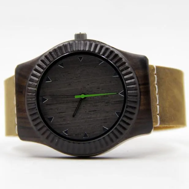 Mens Bamboo Watch with Leather Band