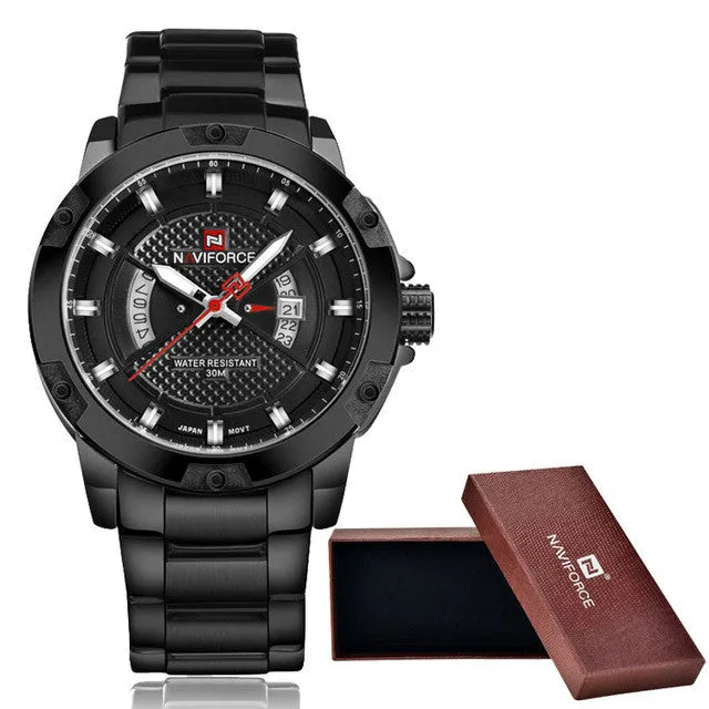 Men's Brand Watches Luxury Waterproof Sport Quartz Watch With Stainless Steel Wristband - Black/Gold/Silver/White