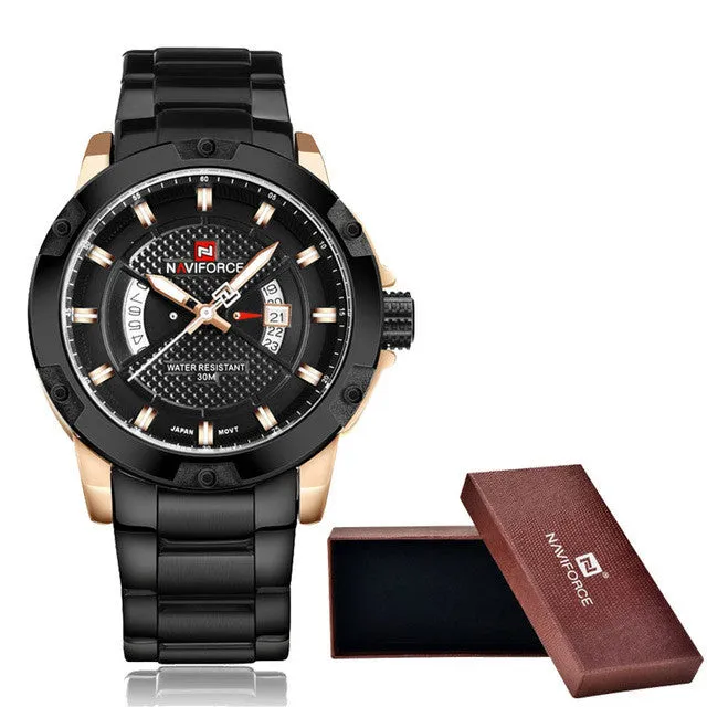 Men's Brand Watches Luxury Waterproof Sport Quartz Watch With Stainless Steel Wristband - Black/Gold/Silver/White