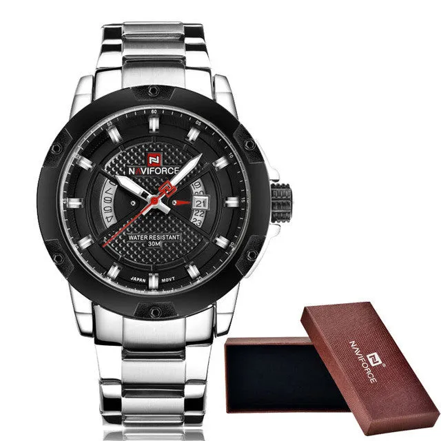 Men's Brand Watches Luxury Waterproof Sport Quartz Watch With Stainless Steel Wristband - Black/Gold/Silver/White