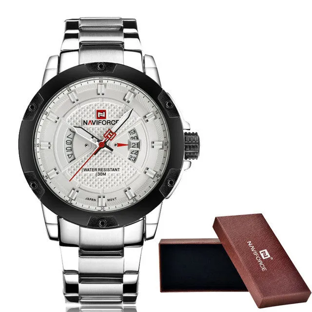 Men's Brand Watches Luxury Waterproof Sport Quartz Watch With Stainless Steel Wristband - Black/Gold/Silver/White