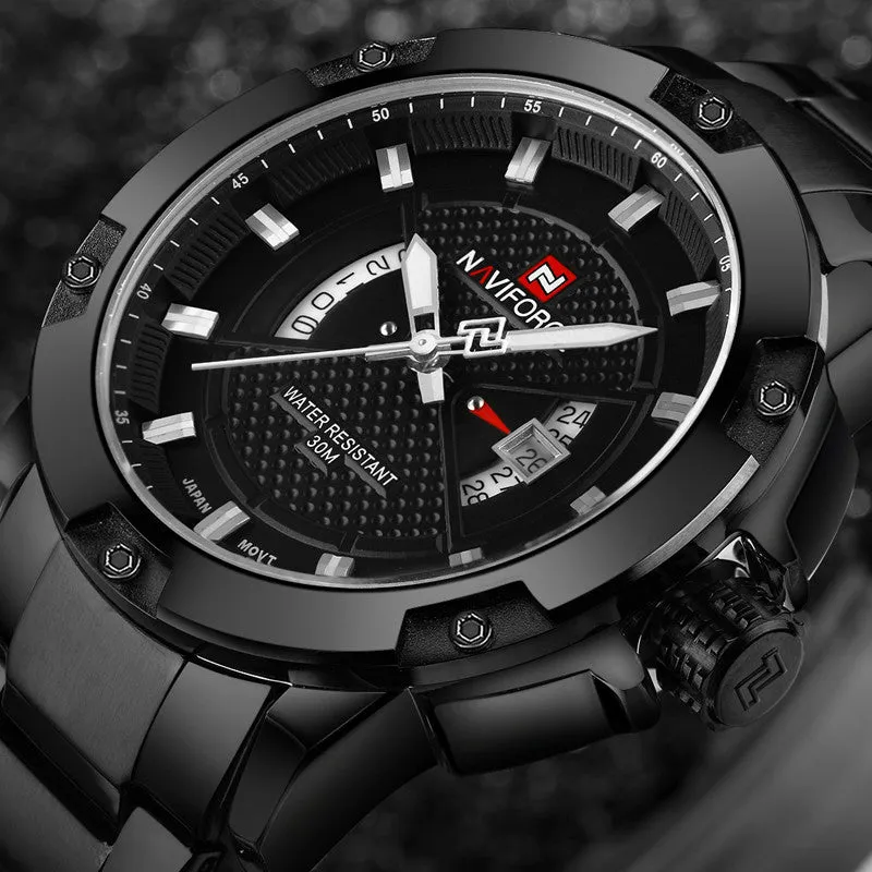 Men's Brand Watches Luxury Waterproof Sport Quartz Watch With Stainless Steel Wristband - Black/Gold/Silver/White