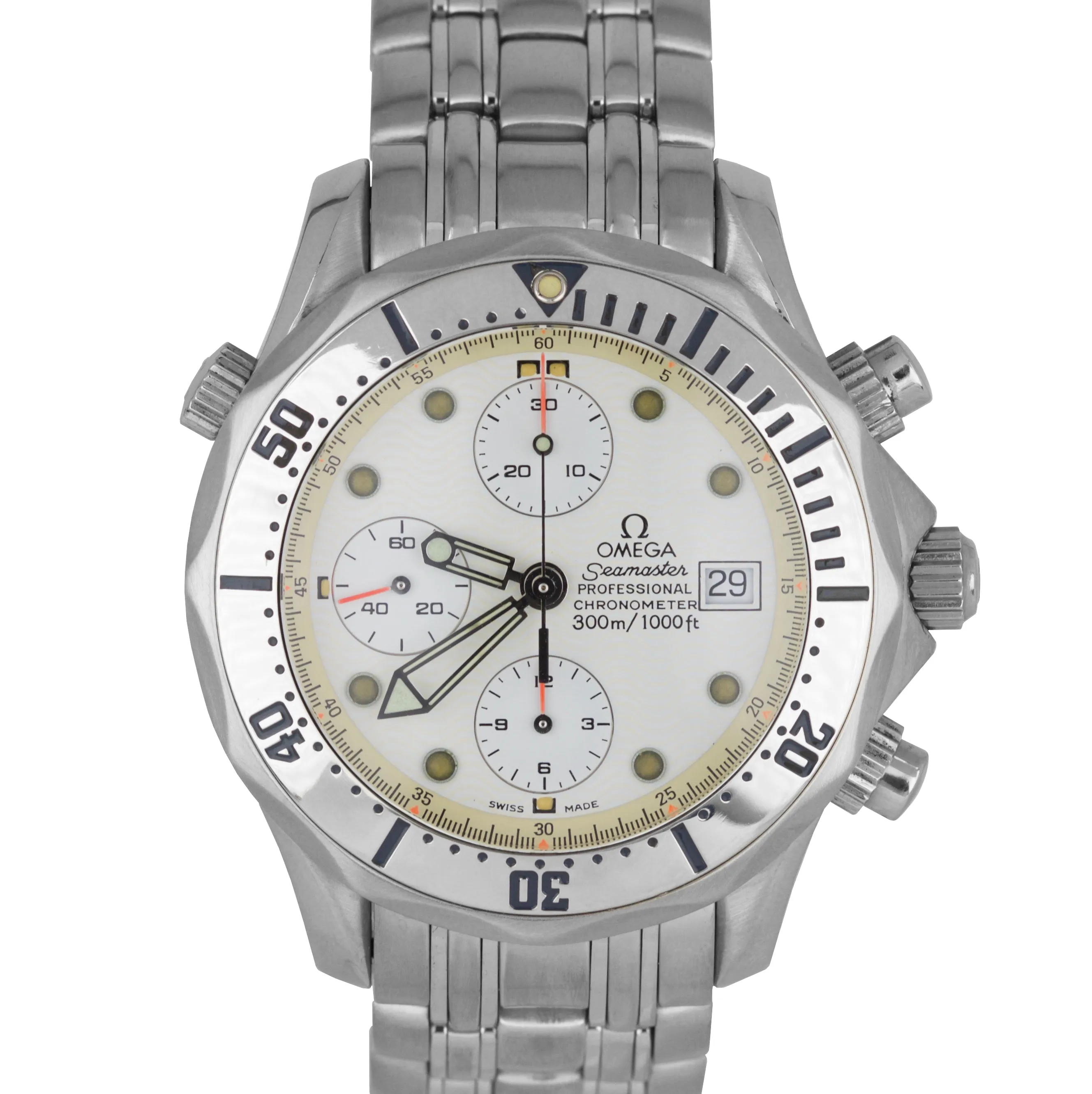 Men's OMEGA Seamaster AUTOMATIC Chronograph SS White Date 41.5mm Watch 2598.20