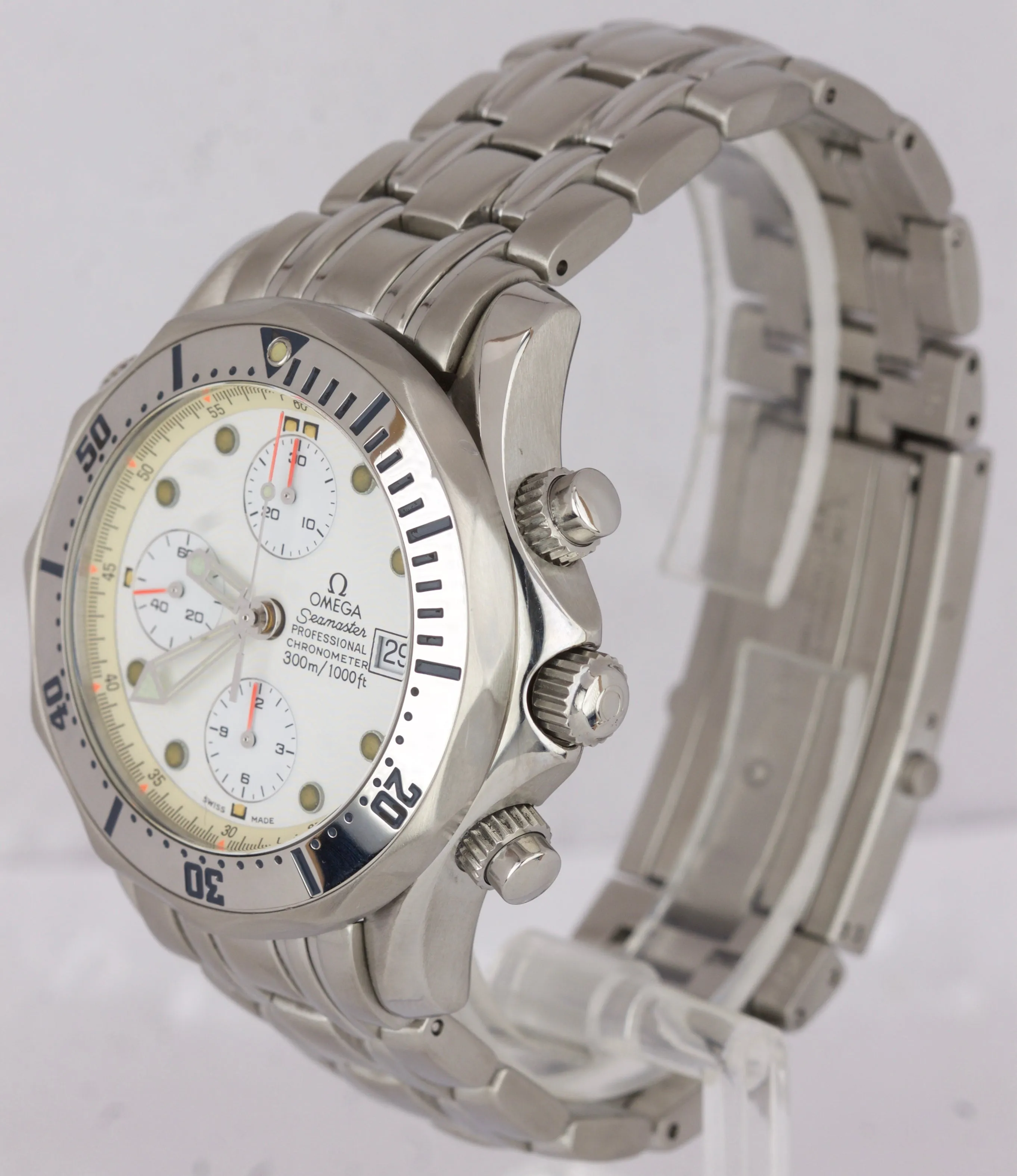 Men's OMEGA Seamaster AUTOMATIC Chronograph SS White Date 41.5mm Watch 2598.20