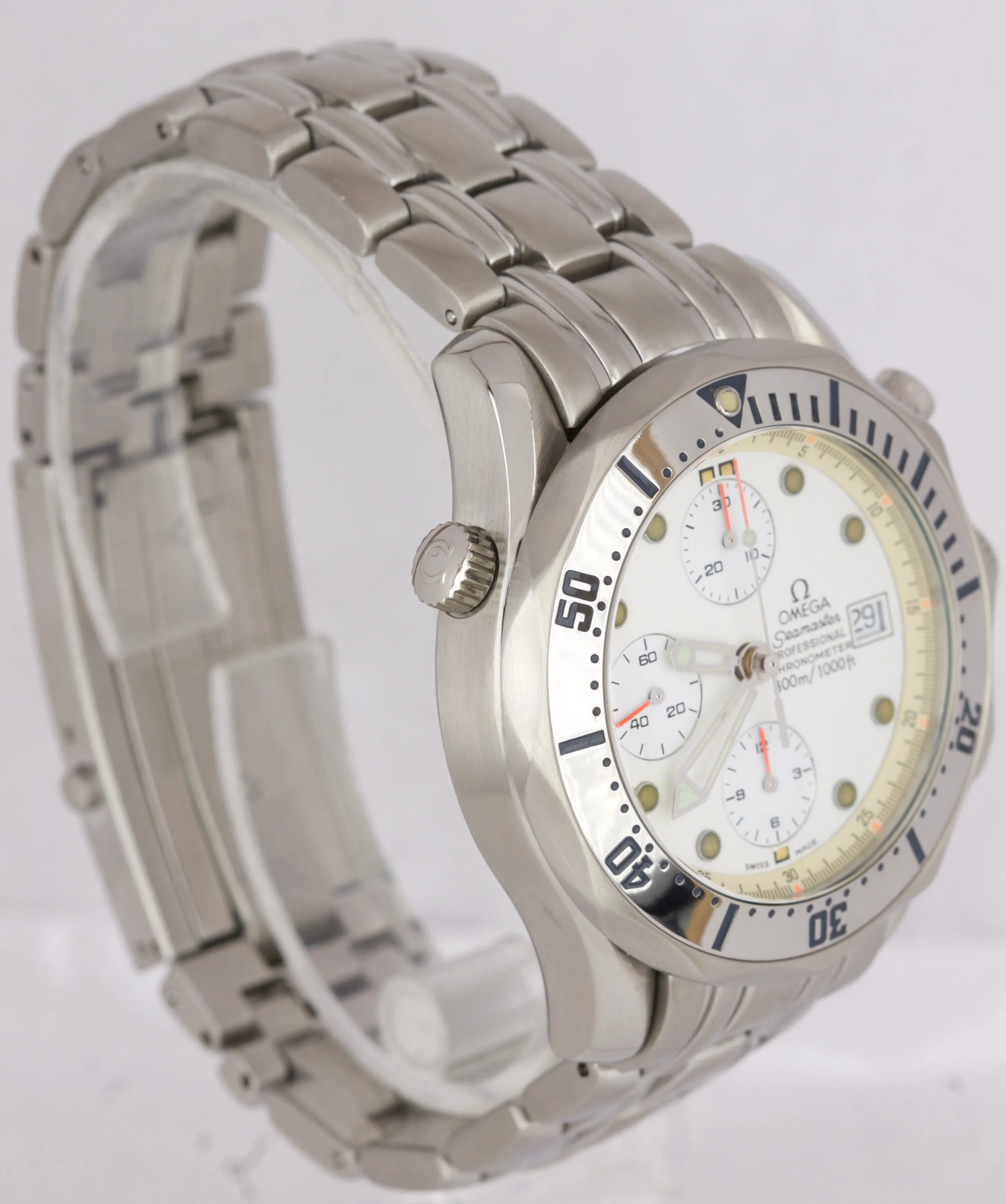 Men's OMEGA Seamaster AUTOMATIC Chronograph SS White Date 41.5mm Watch 2598.20
