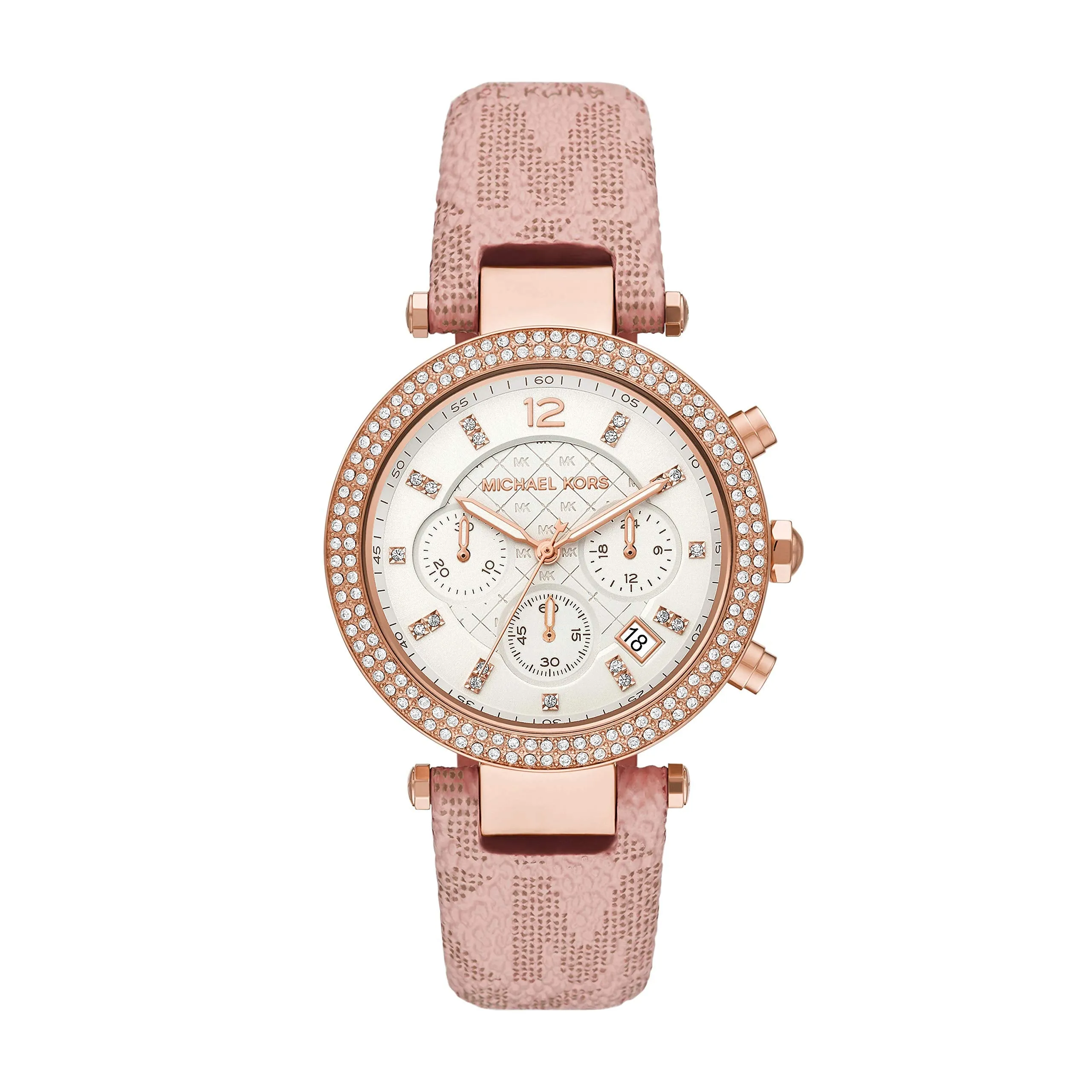 Michael Kors Women's Parker Stainless Steel Quartz Watch with PVC Strap, Pink, 20 (Model: MK6935)