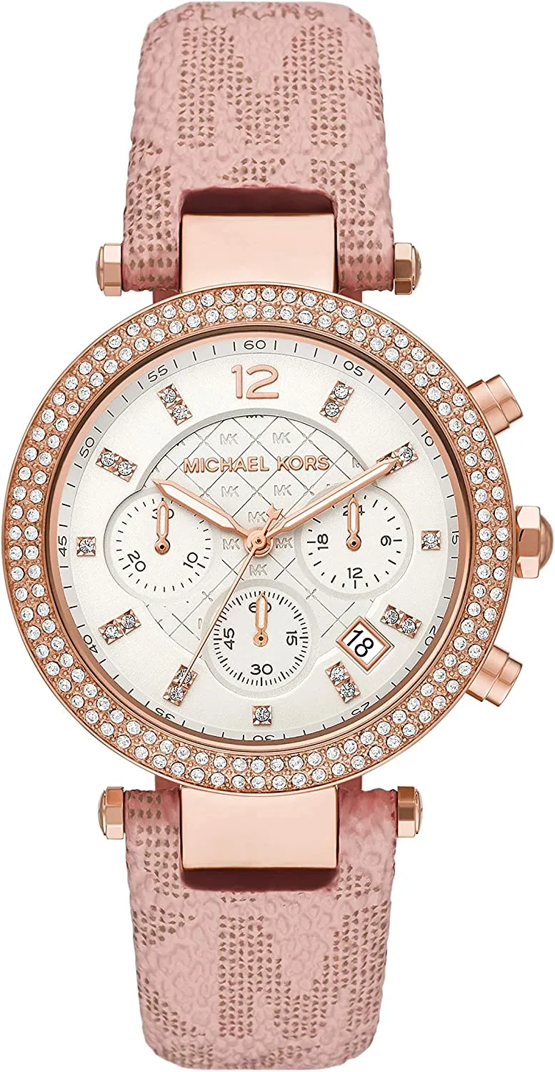 Michael Kors Women's Parker Stainless Steel Quartz Watch with PVC Strap, Pink, 20 (Model: MK6935)