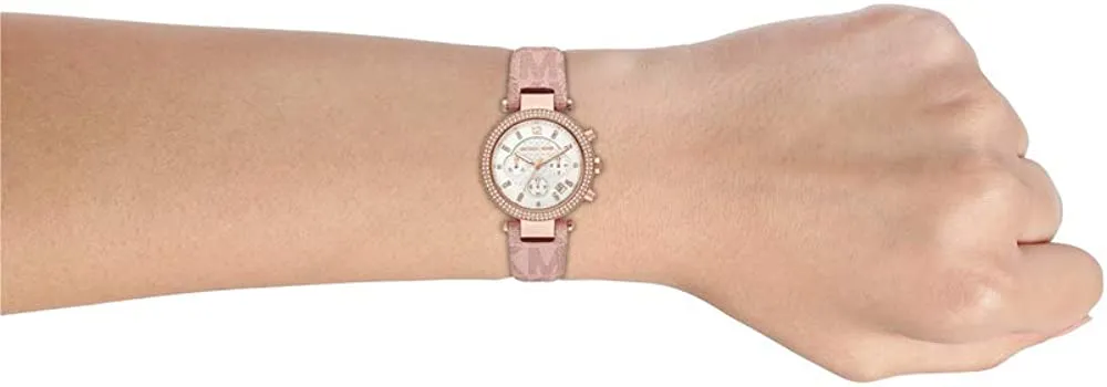 Michael Kors Women's Parker Stainless Steel Quartz Watch with PVC Strap, Pink, 20 (Model: MK6935)
