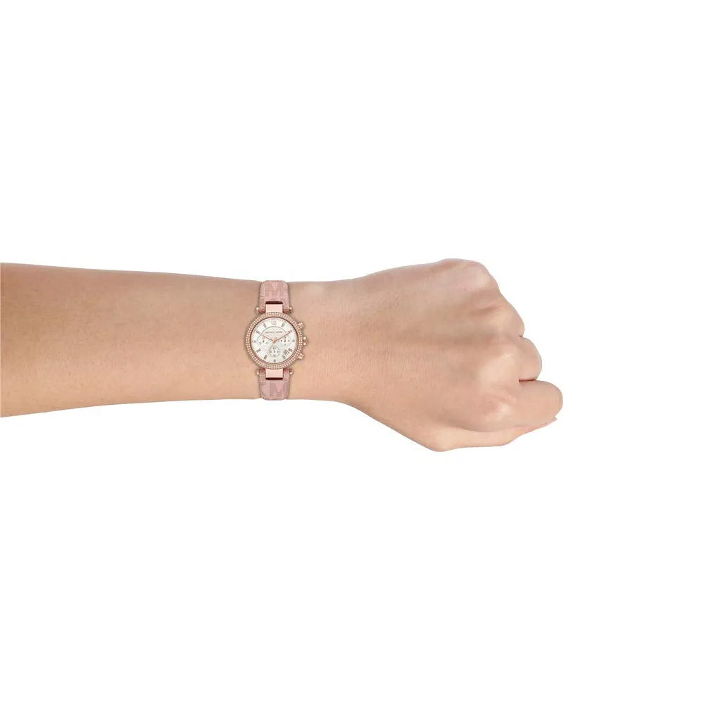 Michael Kors Women's Parker Stainless Steel Quartz Watch with PVC Strap, Pink, 20 (Model: MK6935)