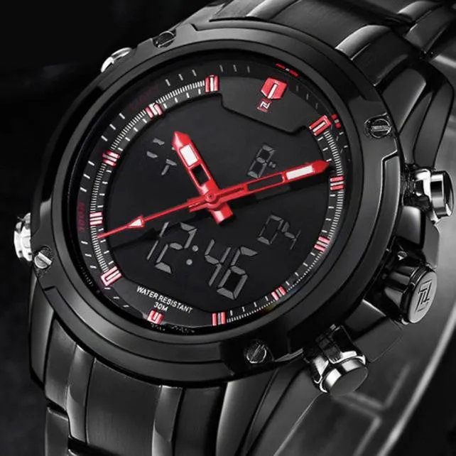 Military Sports Men's Dual-display Multi-function Stainless Steel Watch