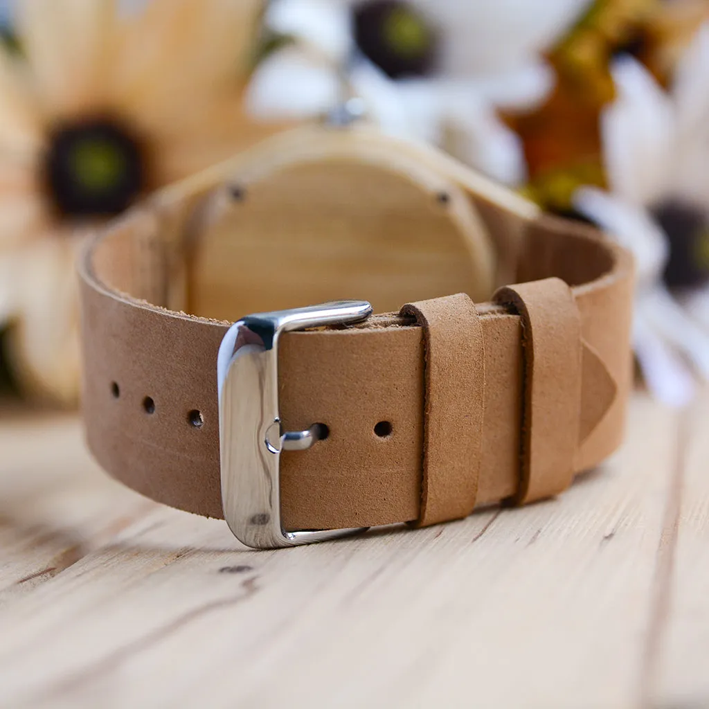 Minimalist Engraved Bamboo Watches With Premium Leather Band