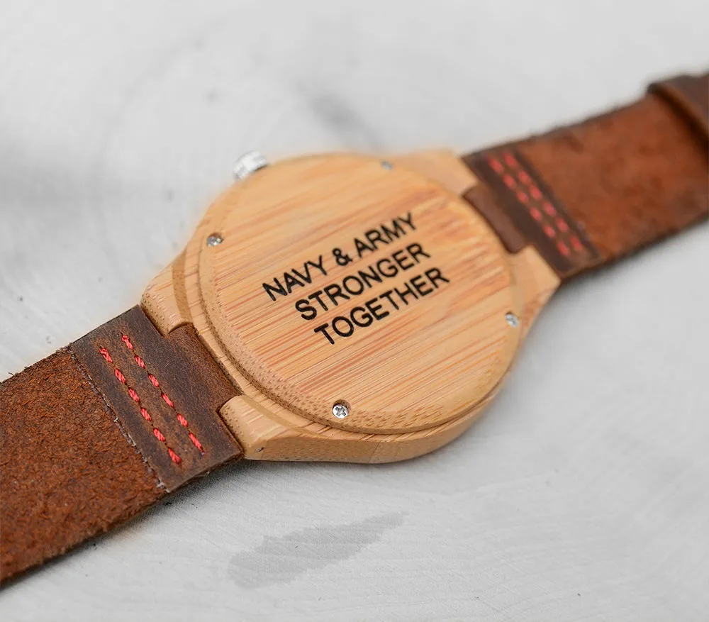 Minimalist Engraved Bamboo Watches With Premium Leather Band
