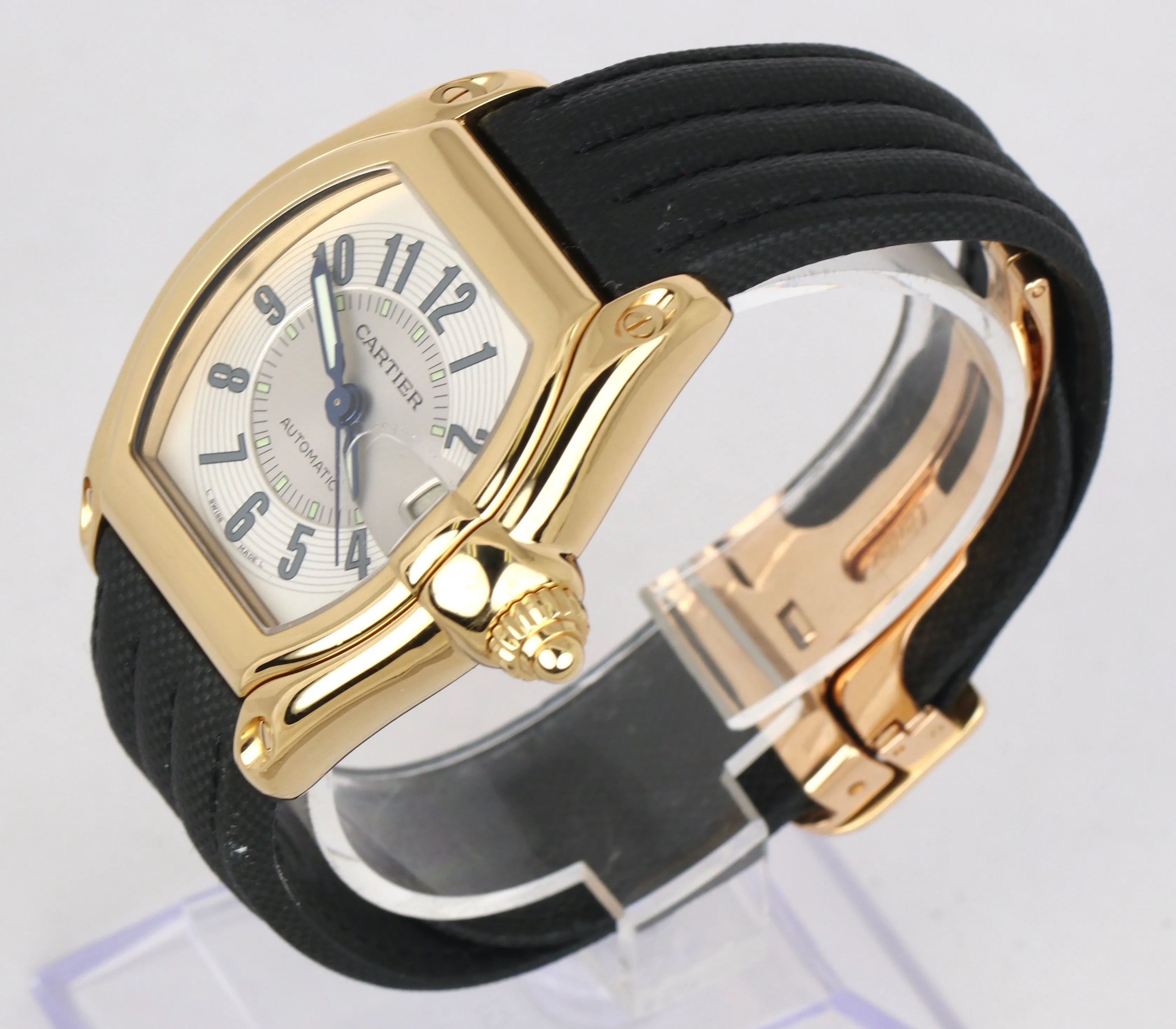 MINT Cartier Roadster 18K Yellow Gold 36mm 2524 Silver Arabic Dial Date W62003V2