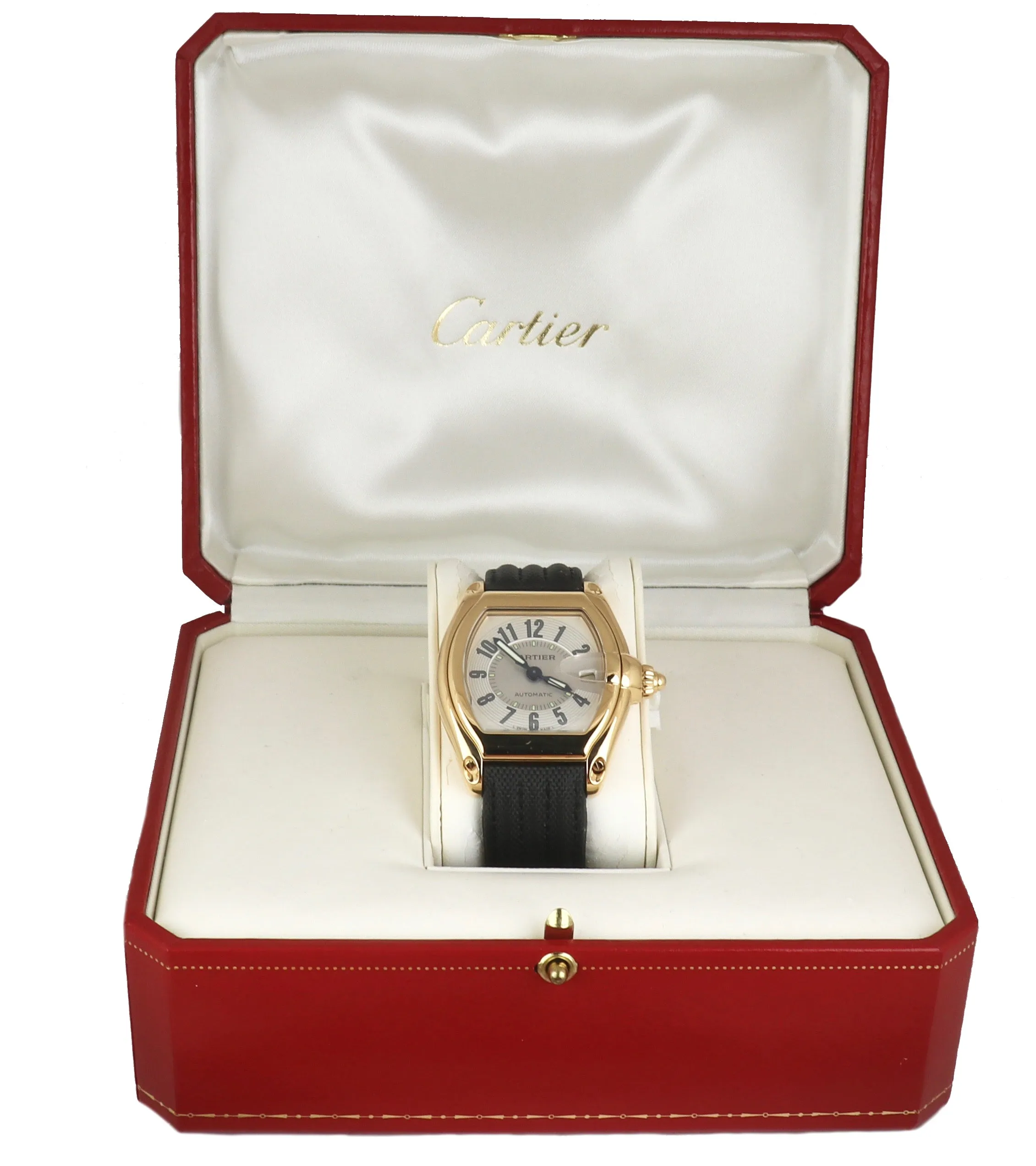 MINT Cartier Roadster 18K Yellow Gold 36mm 2524 Silver Arabic Dial Date W62003V2