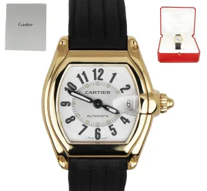 MINT Cartier Roadster 18K Yellow Gold 36mm 2524 Silver Arabic Dial Date W62003V2