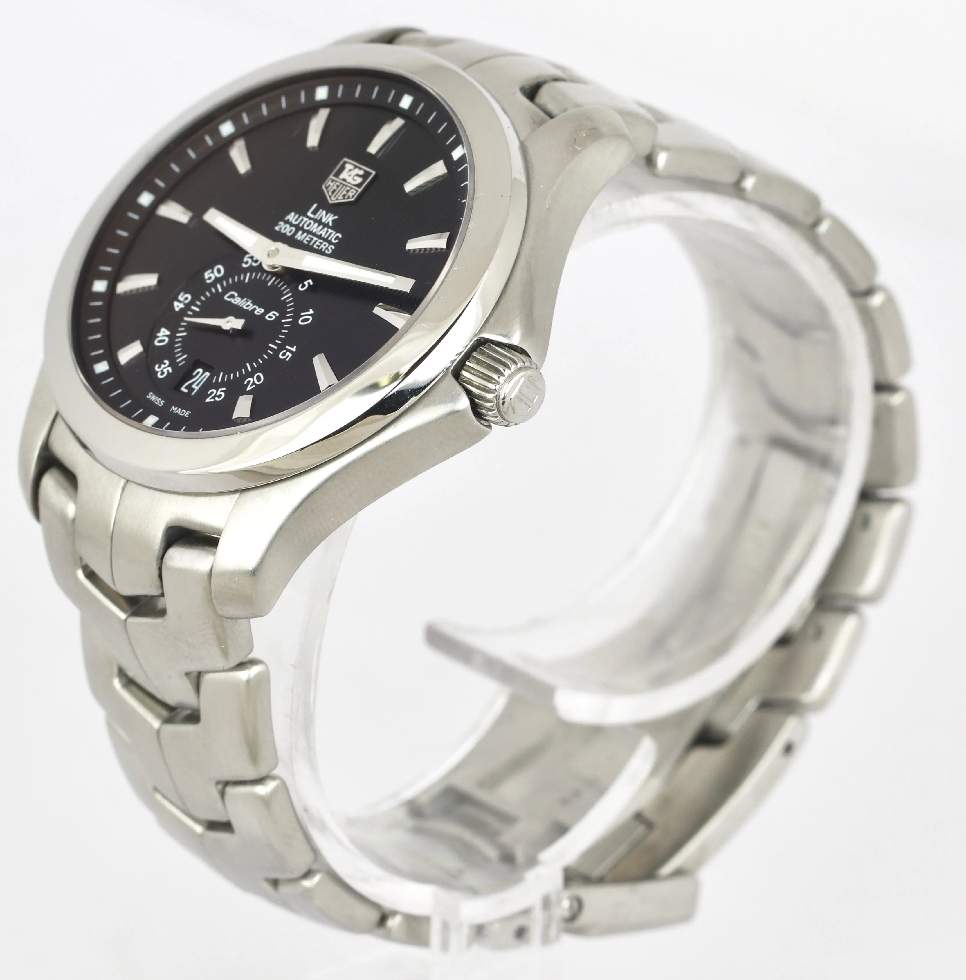 MINT TAG Heuer Link Calibre 6 Black 38mm Automatic Stainless Steel WJF211A Watch