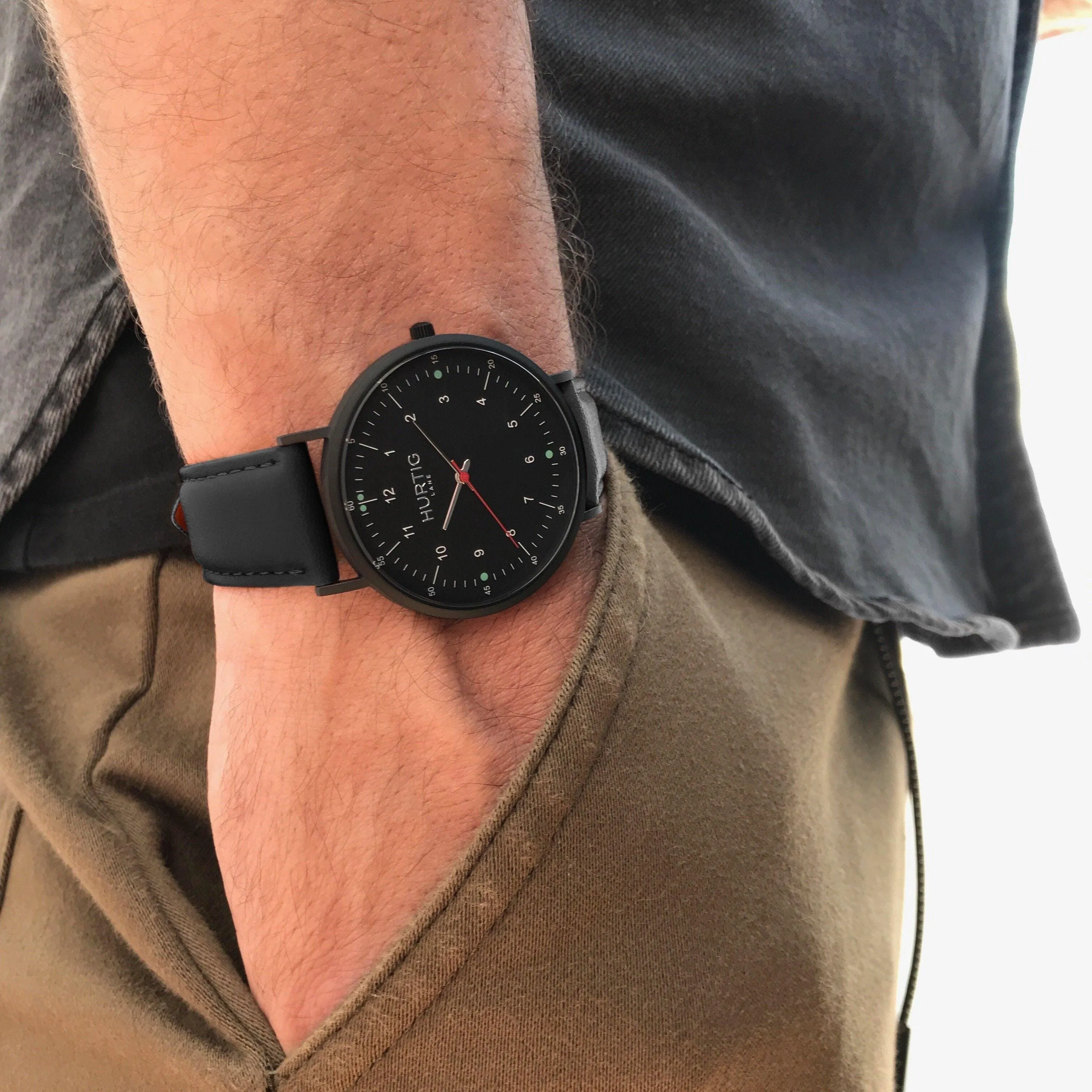 Moderno CACTUS Leather Watch All Black & Black