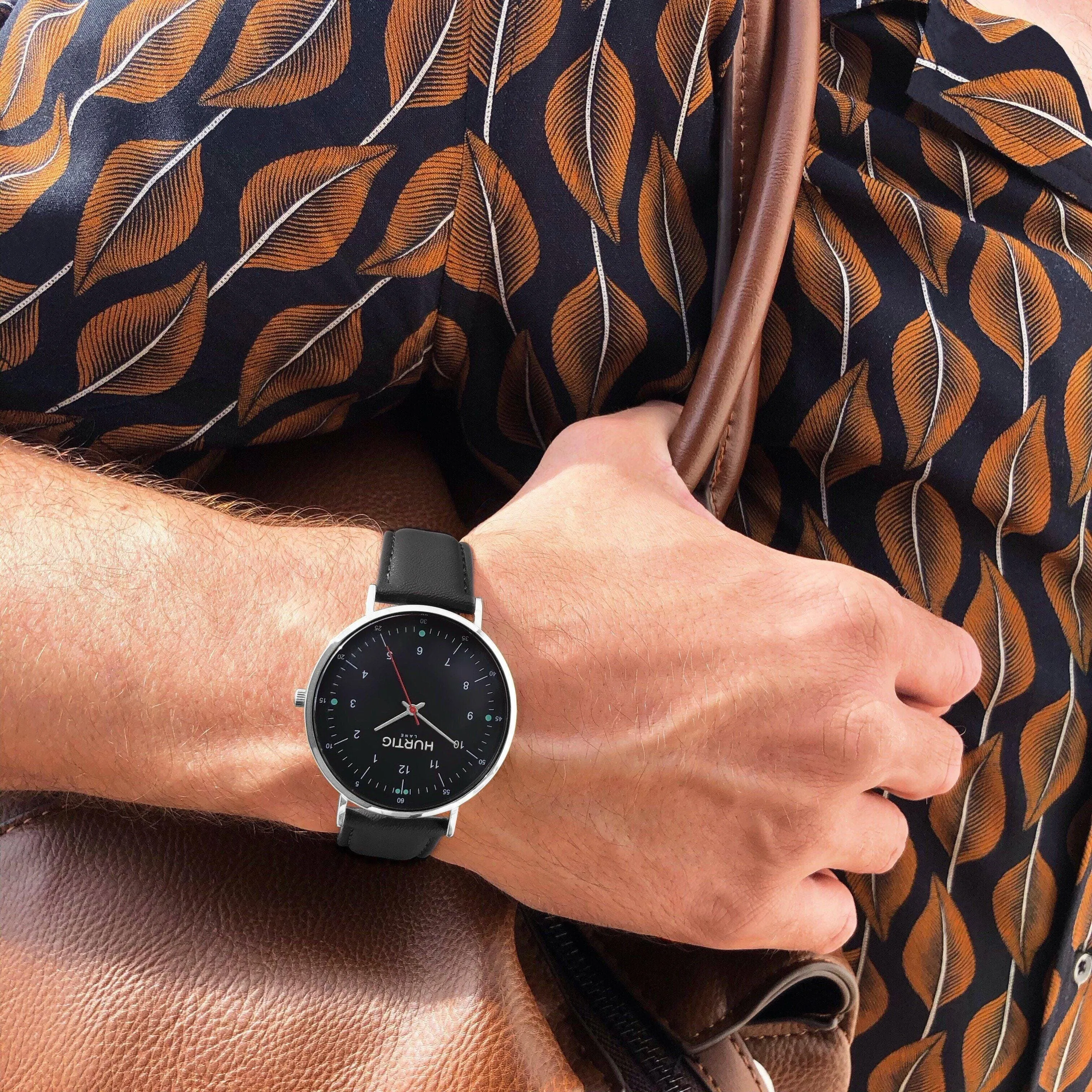 Moderno CACTUS Leather Watch Silver, Black & Black