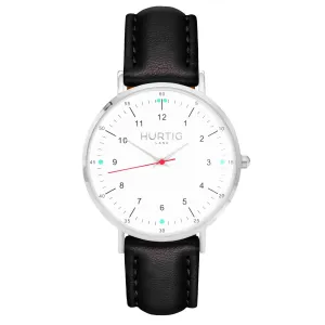 Moderno CACTUS Leather Watch Silver, White & Black