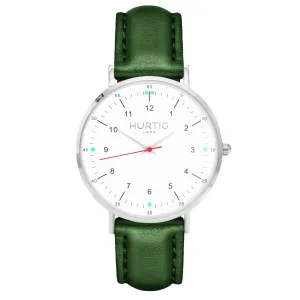 Moderno CACTUS Leather Watch Silver, White & Green