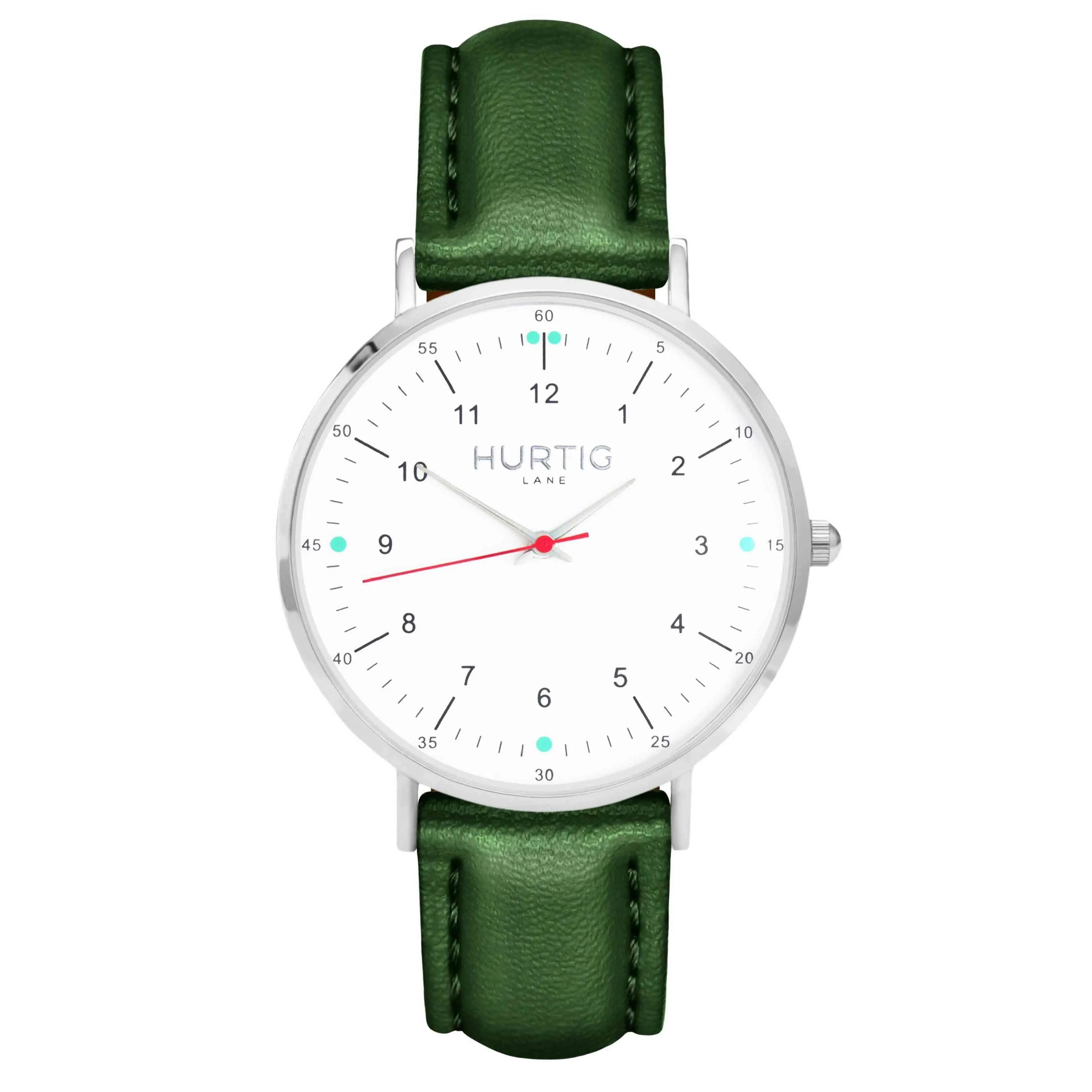 Moderno CACTUS Leather Watch Silver, White & Green
