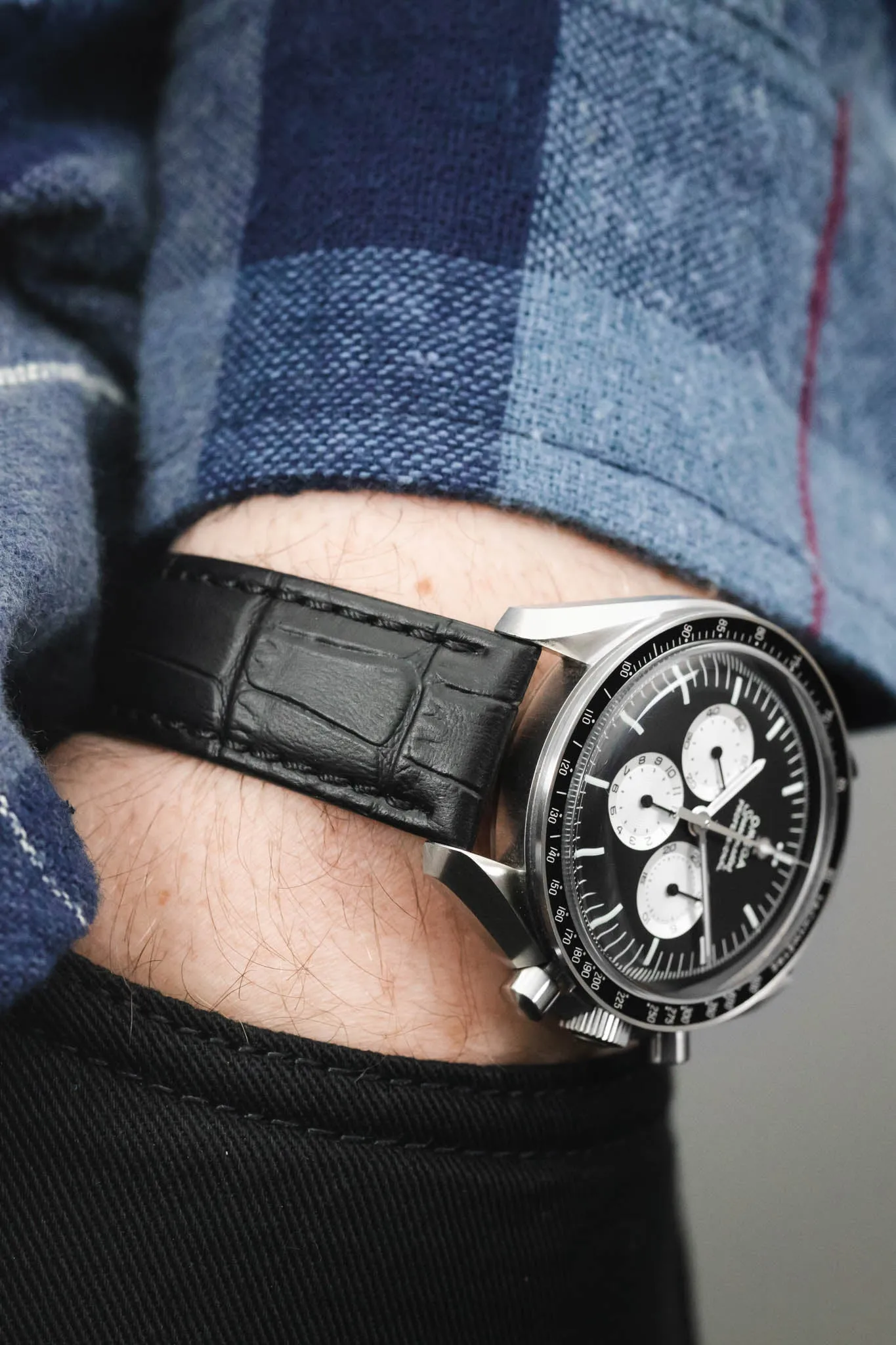 Morellato BOLLE Alligator-Embossed Calfskin Leather Watch Strap in BLACK