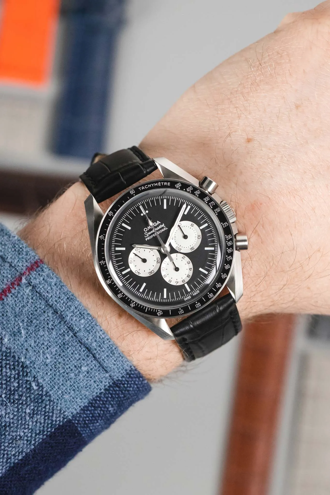 Morellato BOLLE Alligator-Embossed Calfskin Leather Watch Strap in BLACK